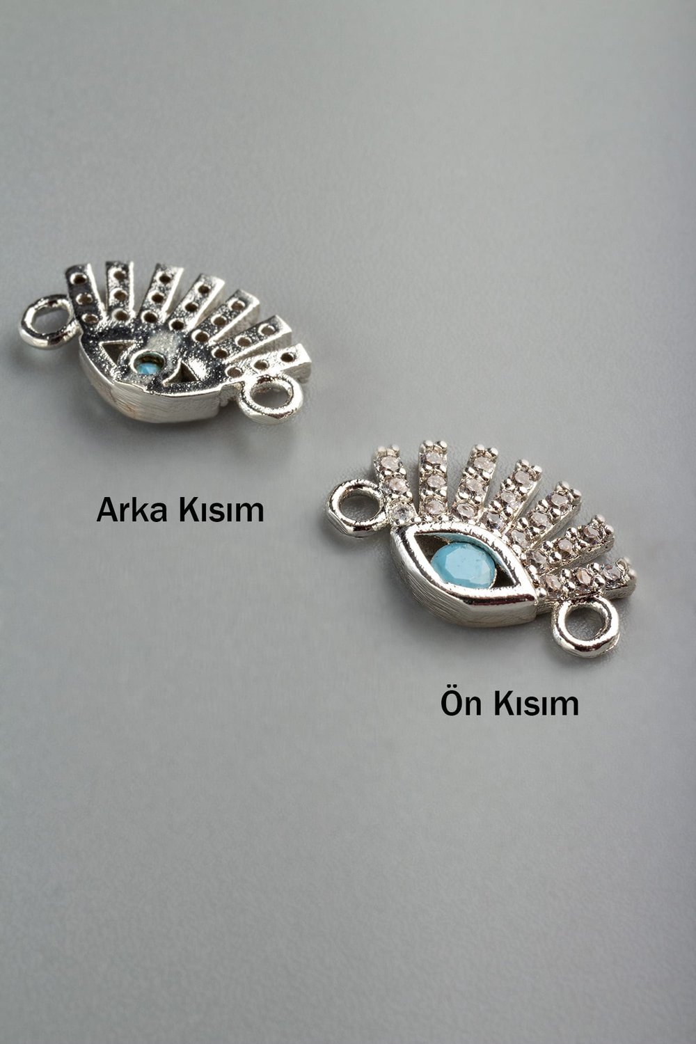 Zirkon Gümüş Kirpik Göz Turkuaz 25mm Takı Aparatı - 5 Adet