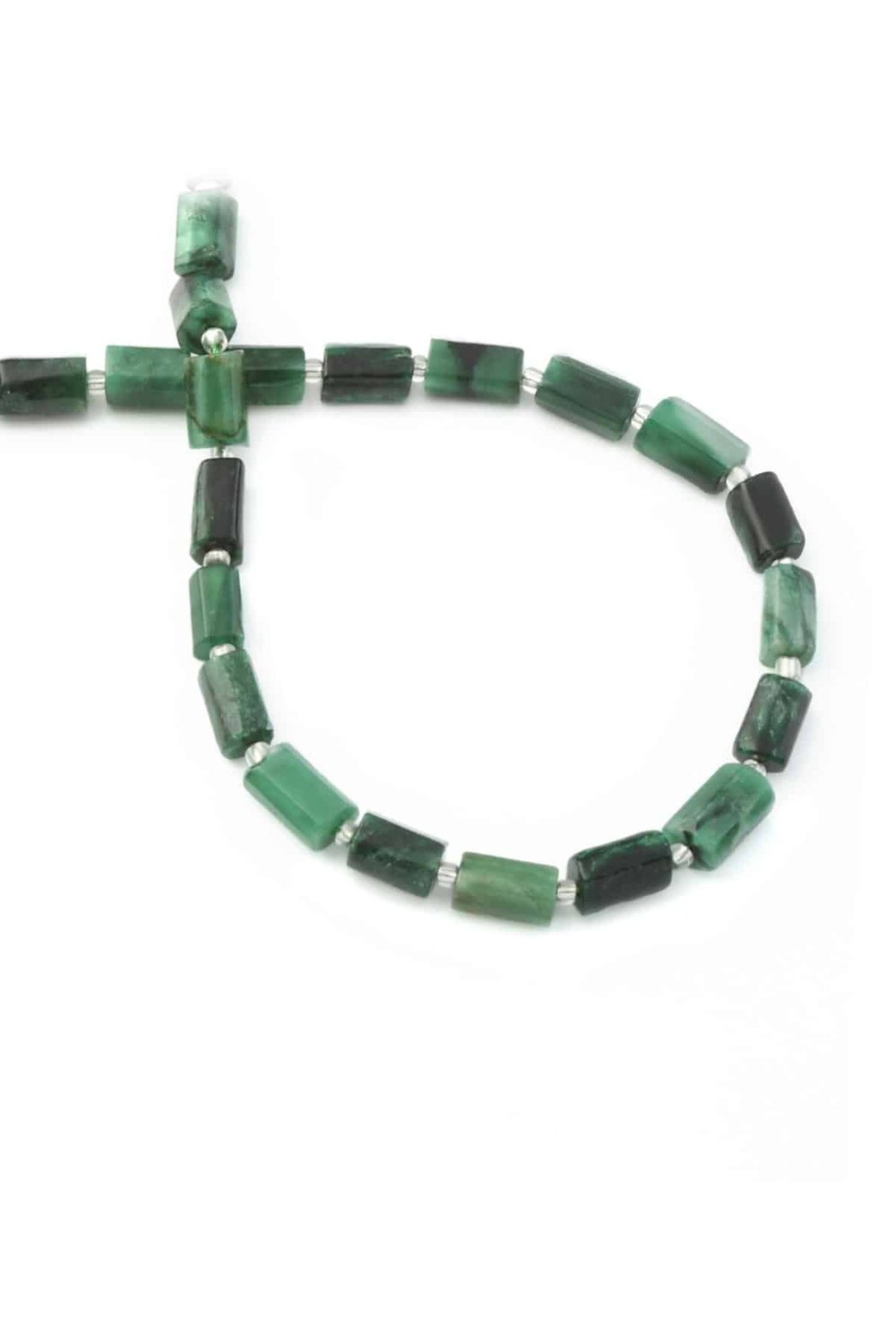 Emerald Natural Stone Cylinder Cut 7x12mm String Of Beads