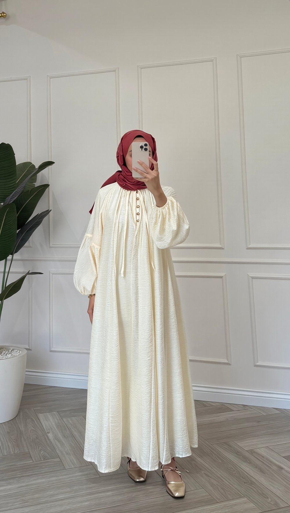 Balon Kol Detaylı Oversize Elbise | Butter Yellow