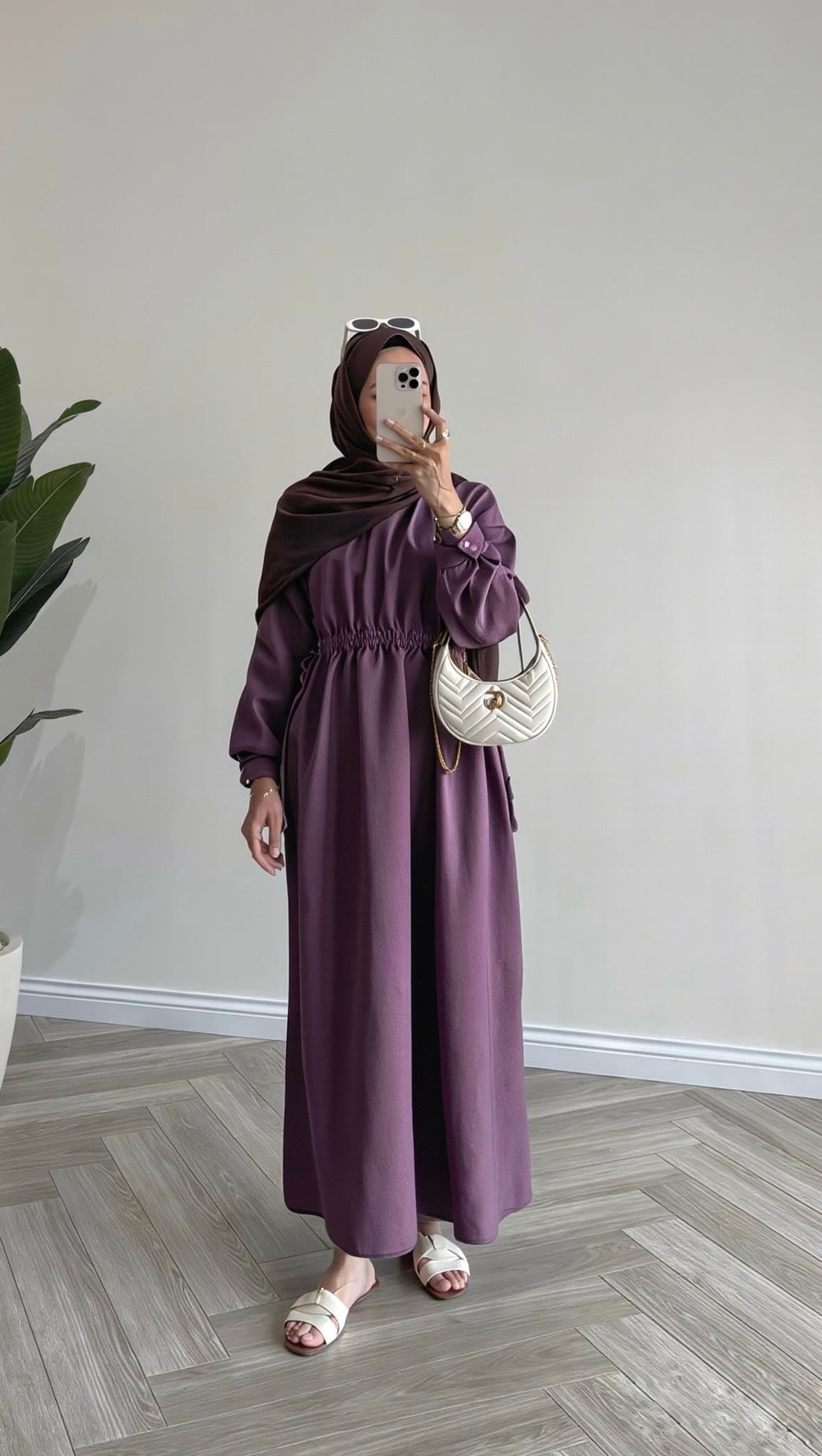 Bel Büzgülü Tensel Basic Elbise | Mürdüm