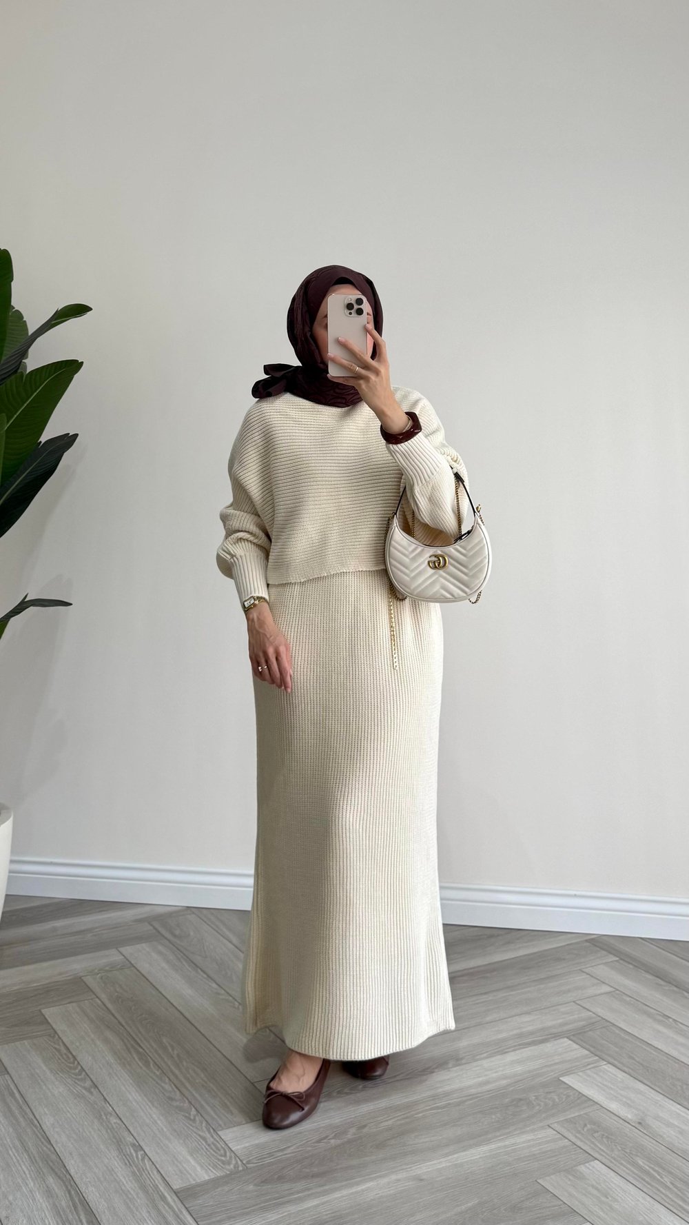 Fonksiyonel Triko Elbise Krem