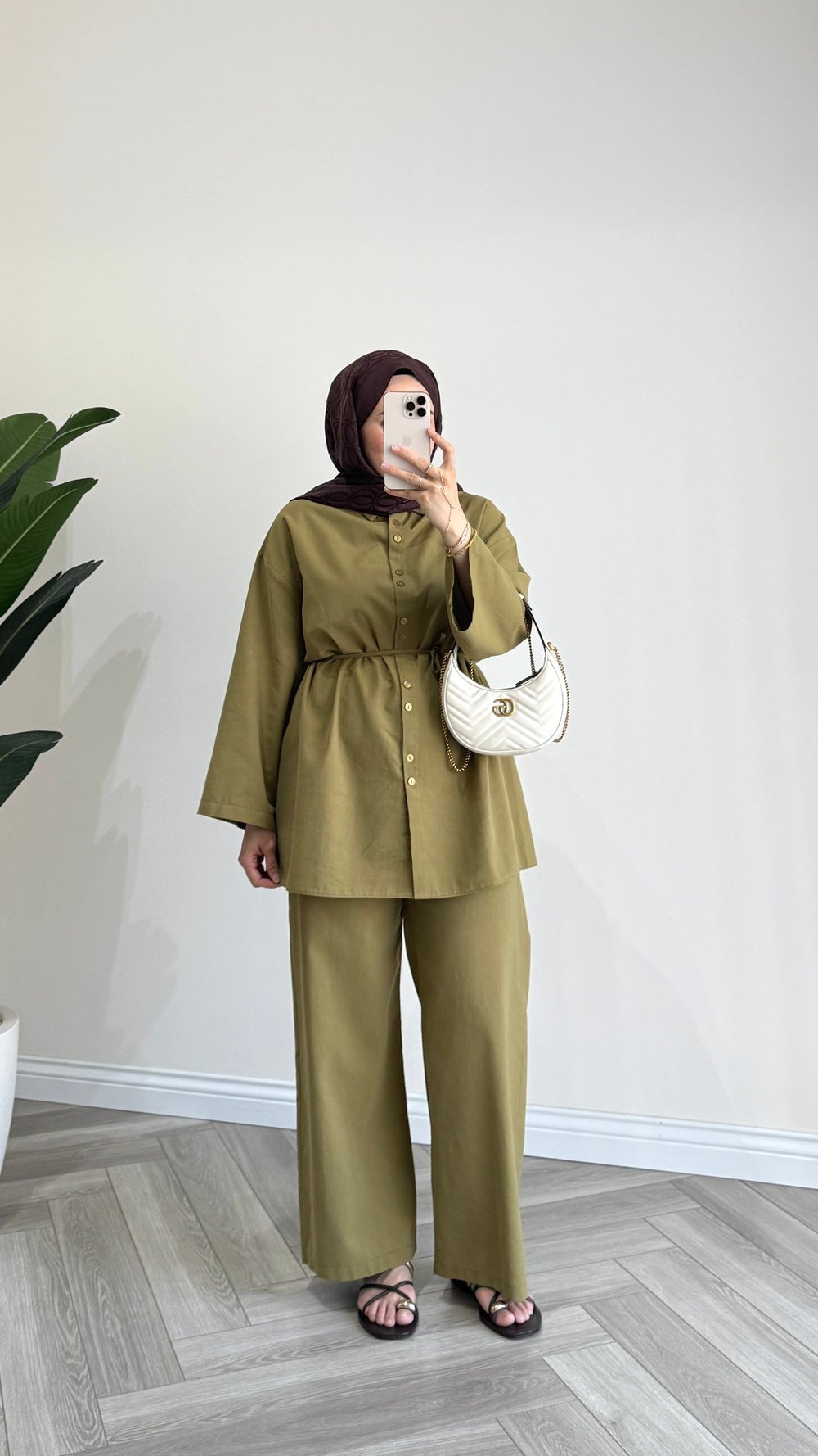 Mirya Basic Keten Takım | Yağ Yeşili