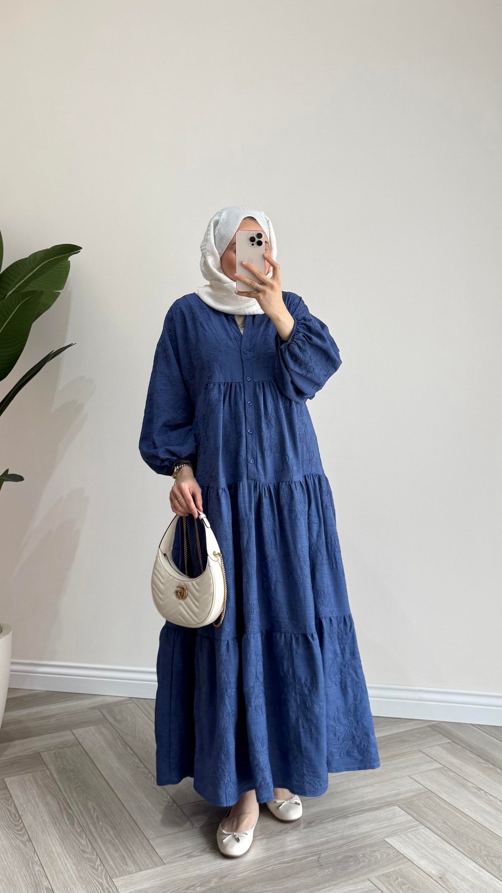 Nakışlı Basic Elbise | Mavi