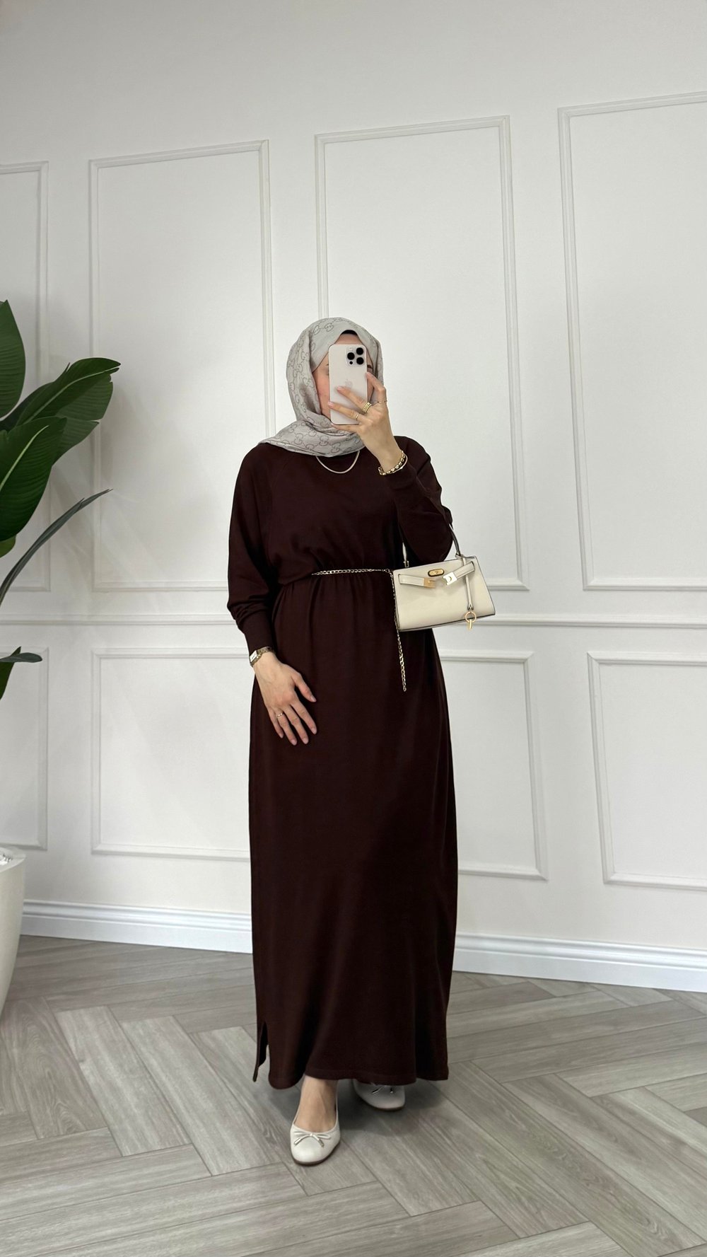 Premium Merserize Elbise | Kahverengi