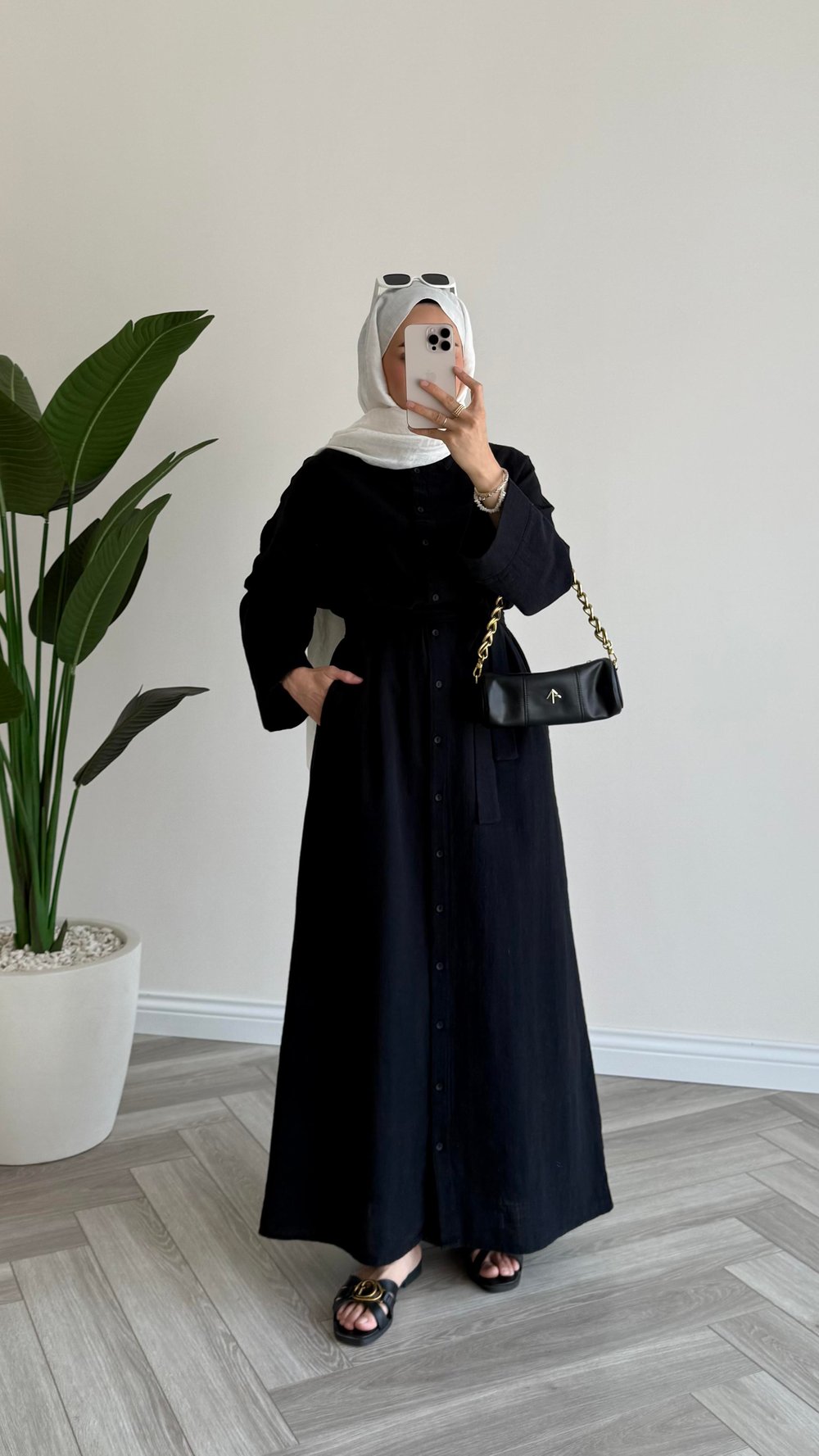 Sofia Premium Keten Elbise Siyah