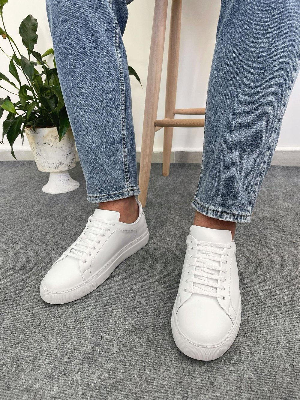 Erkek Deri Sneaker Ayakkabı Beyaz