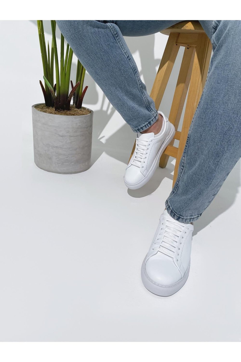 Erkek Deri Sneaker Ayakkabı Beyaz