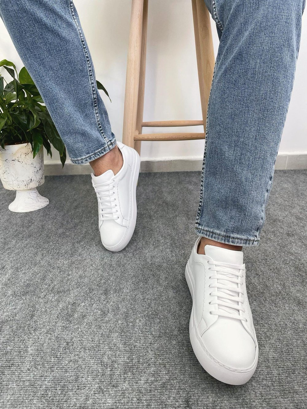 Erkek Deri Sneaker Ayakkabı Beyaz