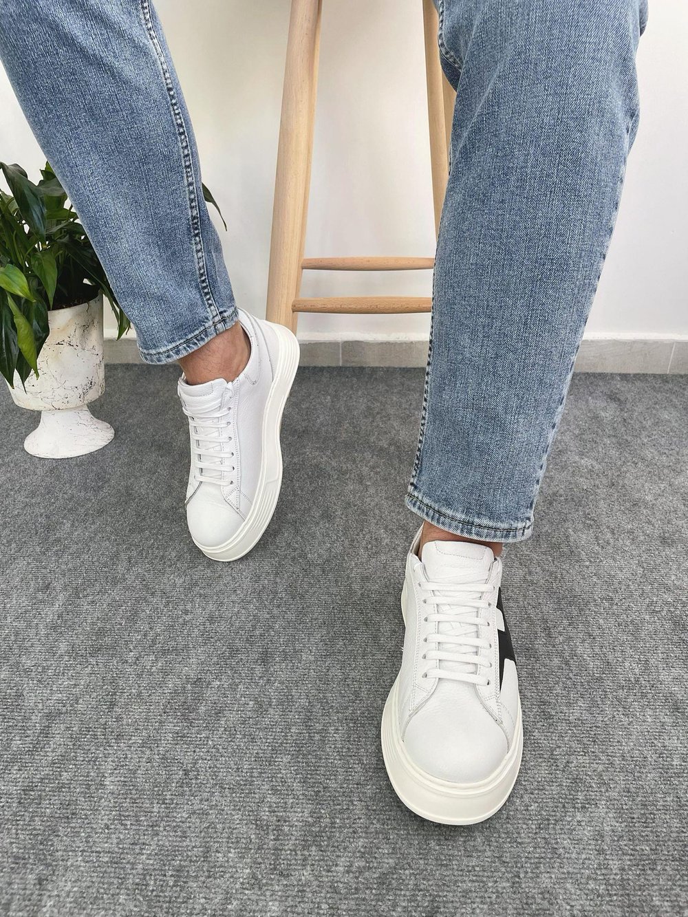 HAKİKİ DERİ YÜKSEK TABAN SNEAKER BEYAZ