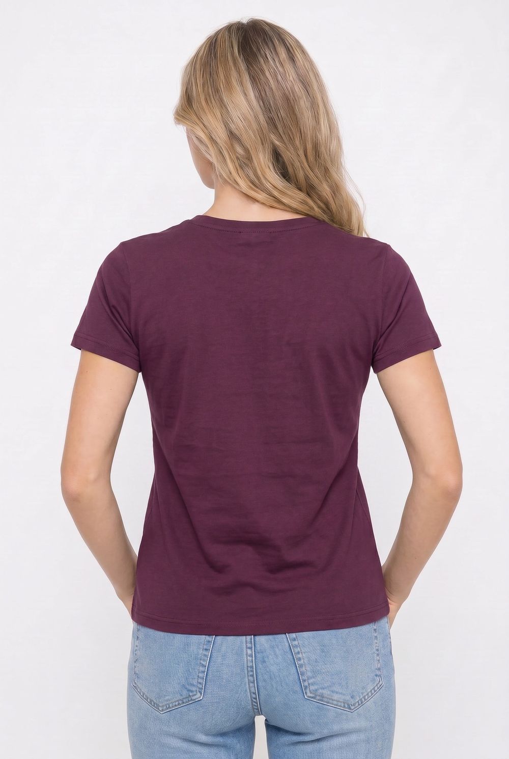 Kadın Relax Fit Rahat Kesim Kısa Kollu Bisiklet Yaka Bordo Tişört