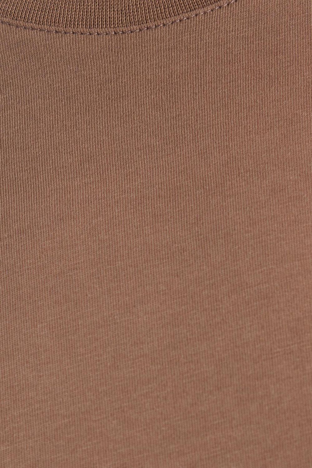 Kadın Slim Fit Dar Kesim %100 Pamuk Yumuşak Dokulu Kahverengi Bisiklet Yaka Tişört