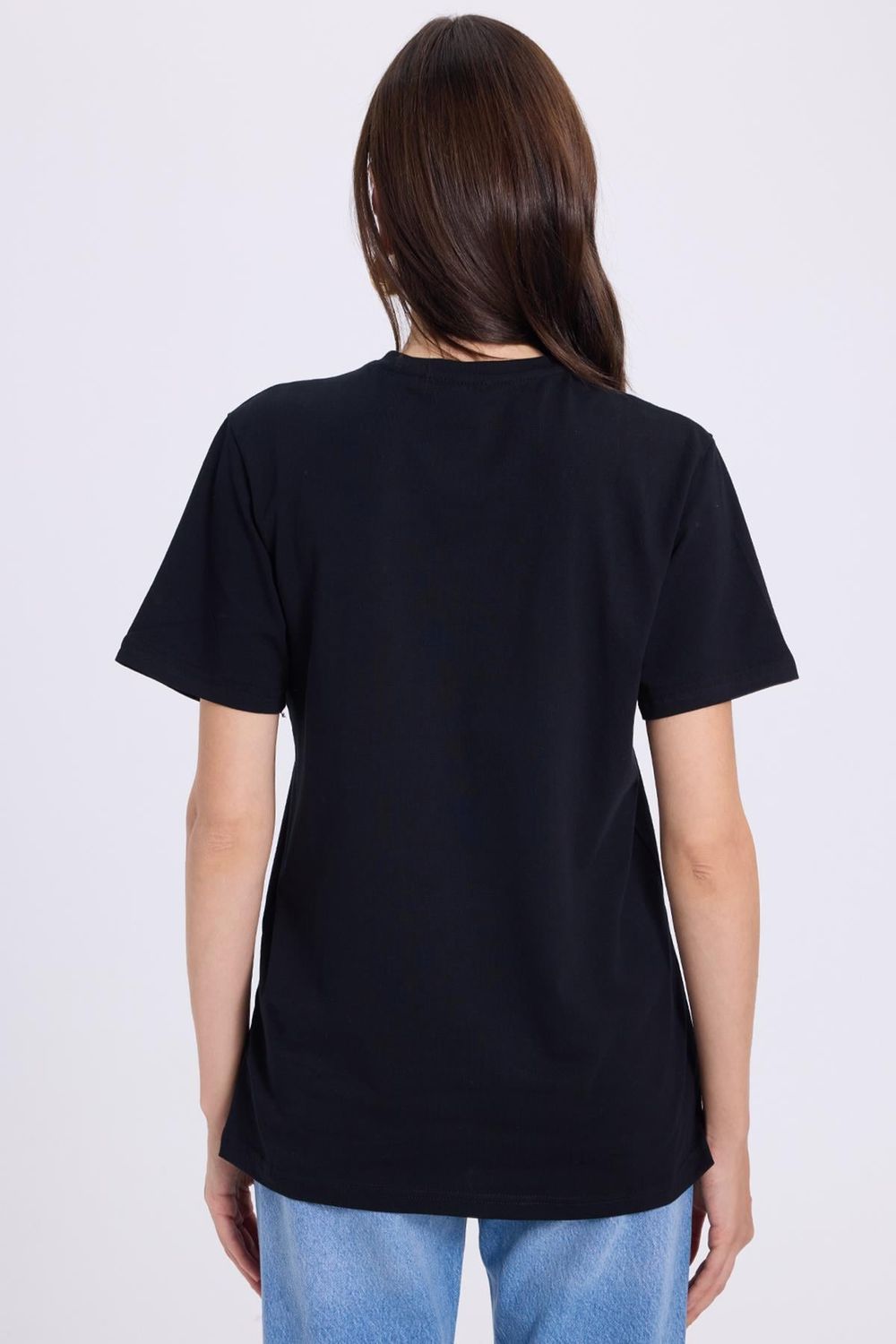 Kadın Slim Fit Dar Kesim Pamuklu Yumuşak Dokulu Likralı Esnek Kumaş Düz Basic Siyah V Yaka Tişört