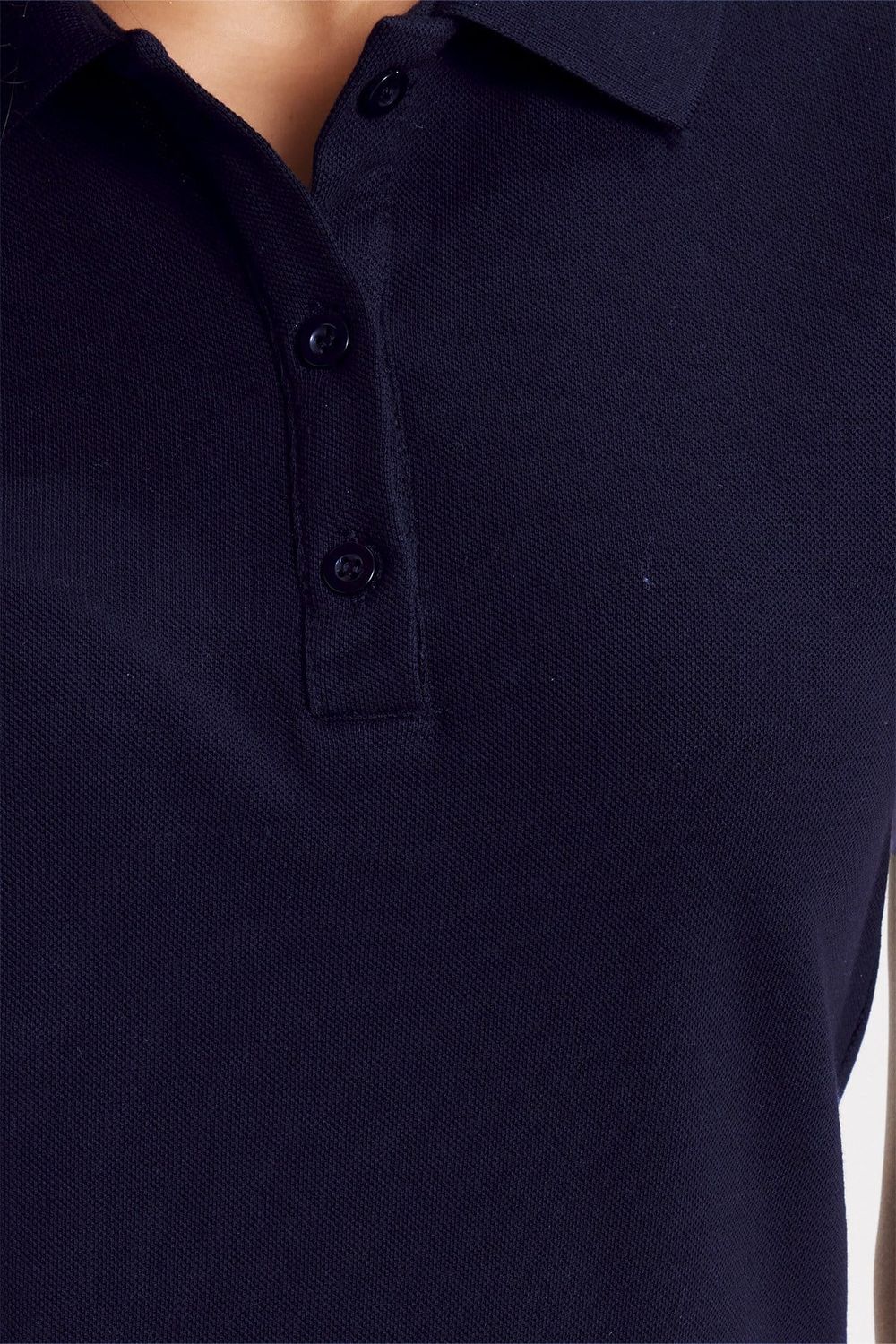 Kadın Slim Fit Dar Kesim %100 Pamuk Polo Yaka Lacivert Pike Tişört 