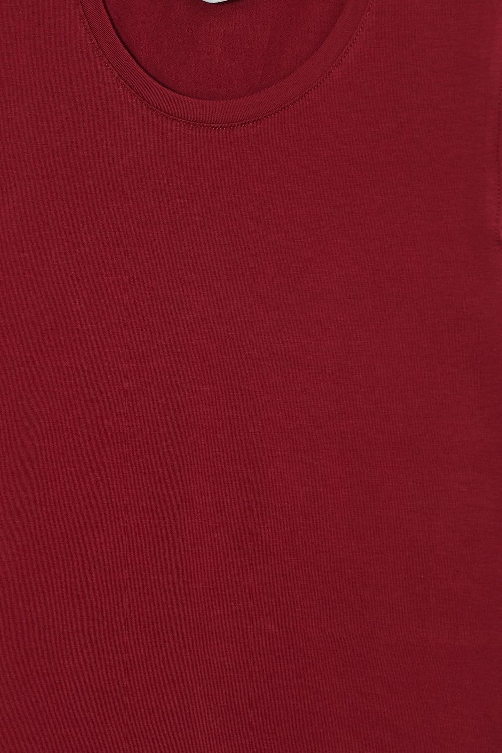 Kadın Slim Fit Dar Kesim Pamuklu Likralı Bisiklet Yaka Ay Kol Bordo Tişört