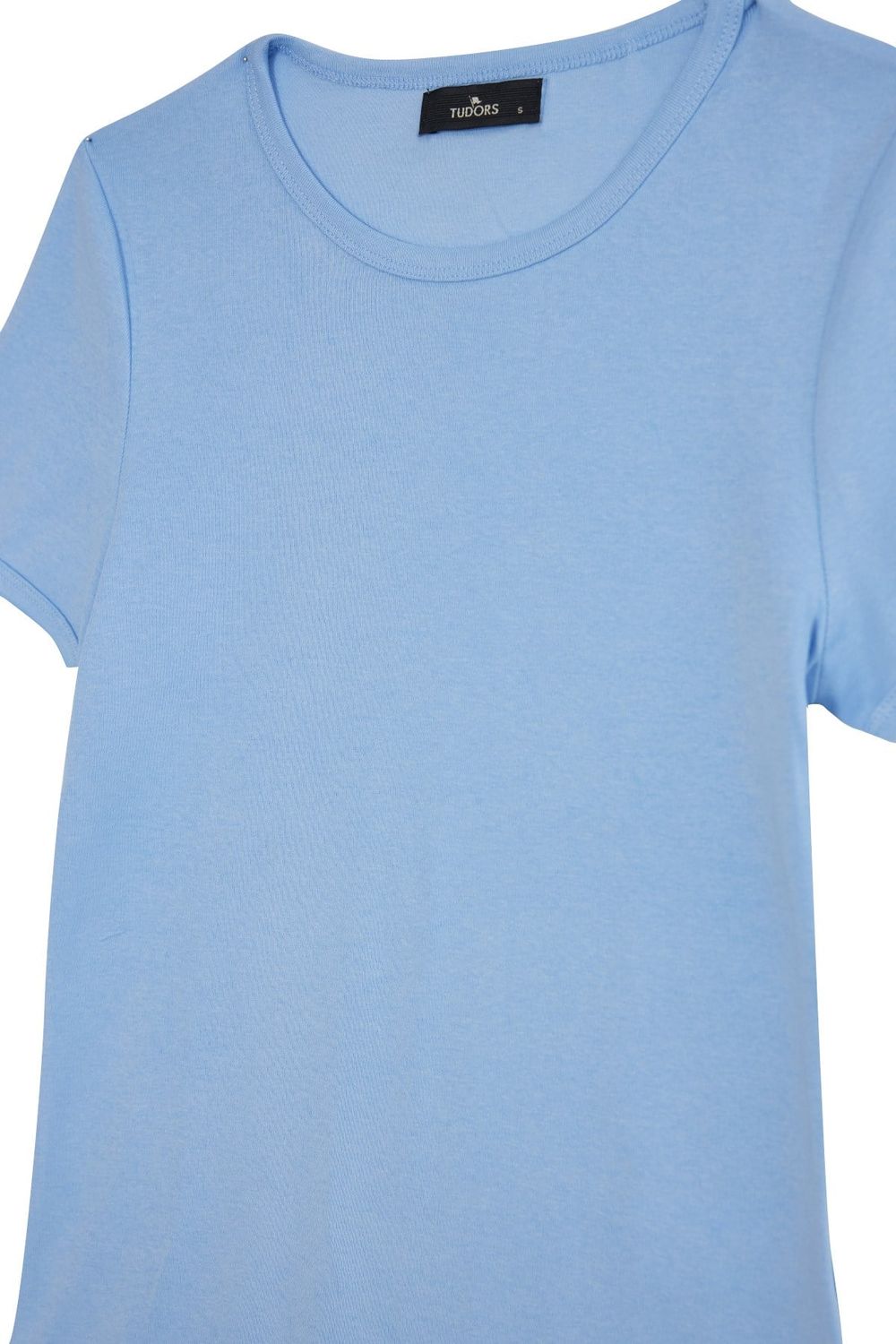 Kadın Slim Fit Dar Kesim %100 Pamuk Kısa Kol Bisiklet Yaka Mavi Tişört
