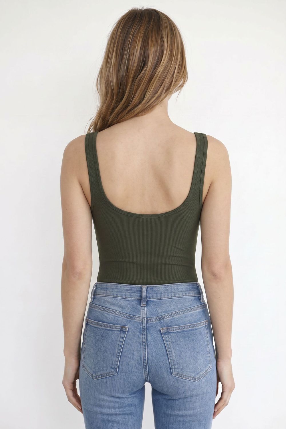 Kadın Slim Fit Dar Kesim Askılı Kare Yaka Sırtı Açık Sandy Kumaş Çıtçıtlı Yeşil Body