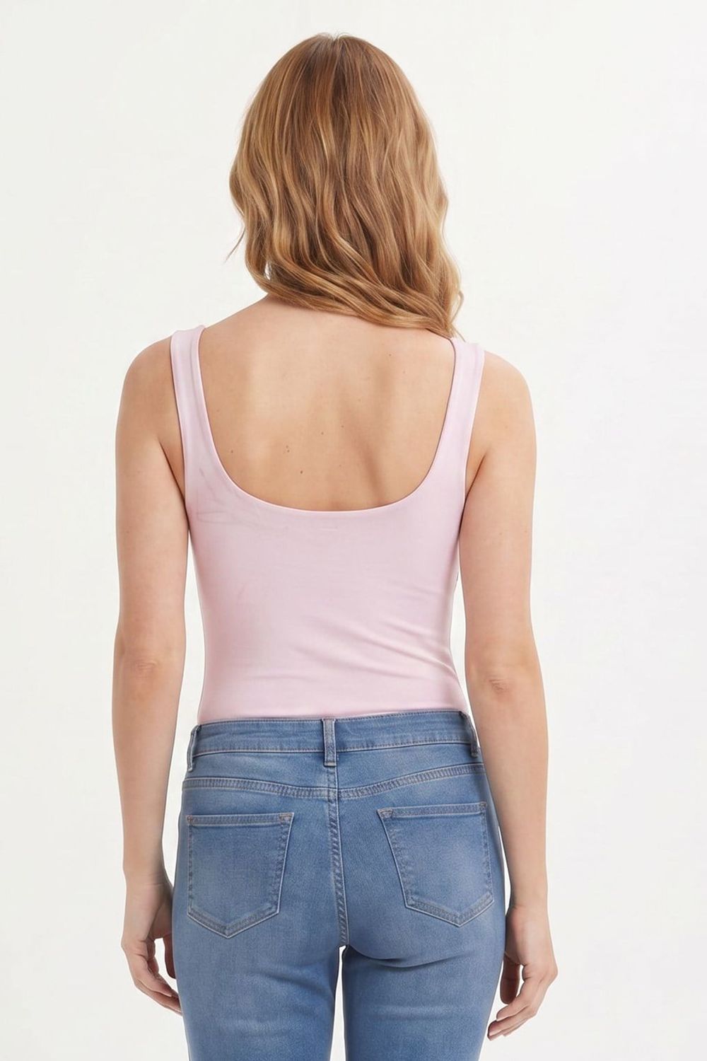 Kadın Slim Fit Dar Kesim Askılı Kare Yaka Sırtı Açık Sandy Kumaş Çıtçıtlı Pembe Body