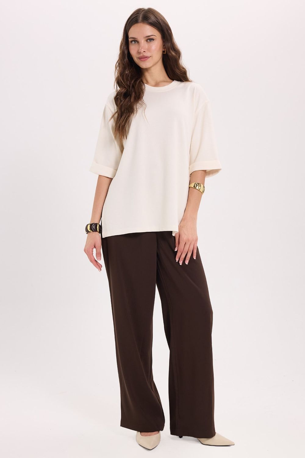 KADIN OVERSIZE YIRTMAÇLI TİŞÖRT NOA-2699