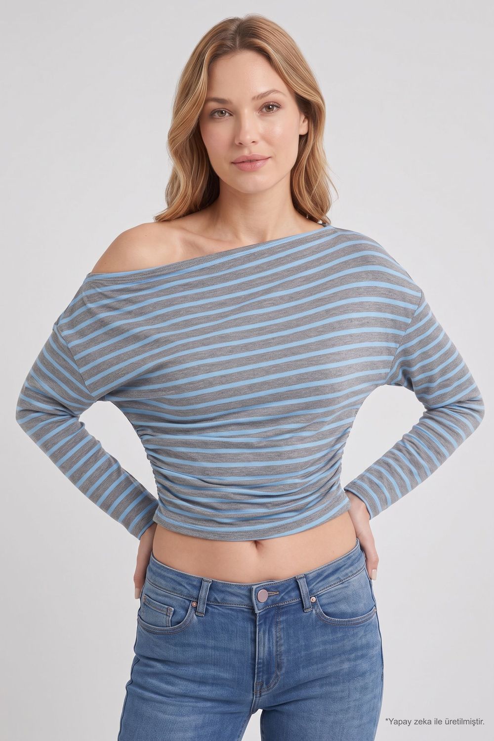 KADIN UZUN KOL ÇİZGİLİ KAYIK YAKA RMA-6980 BLUZ