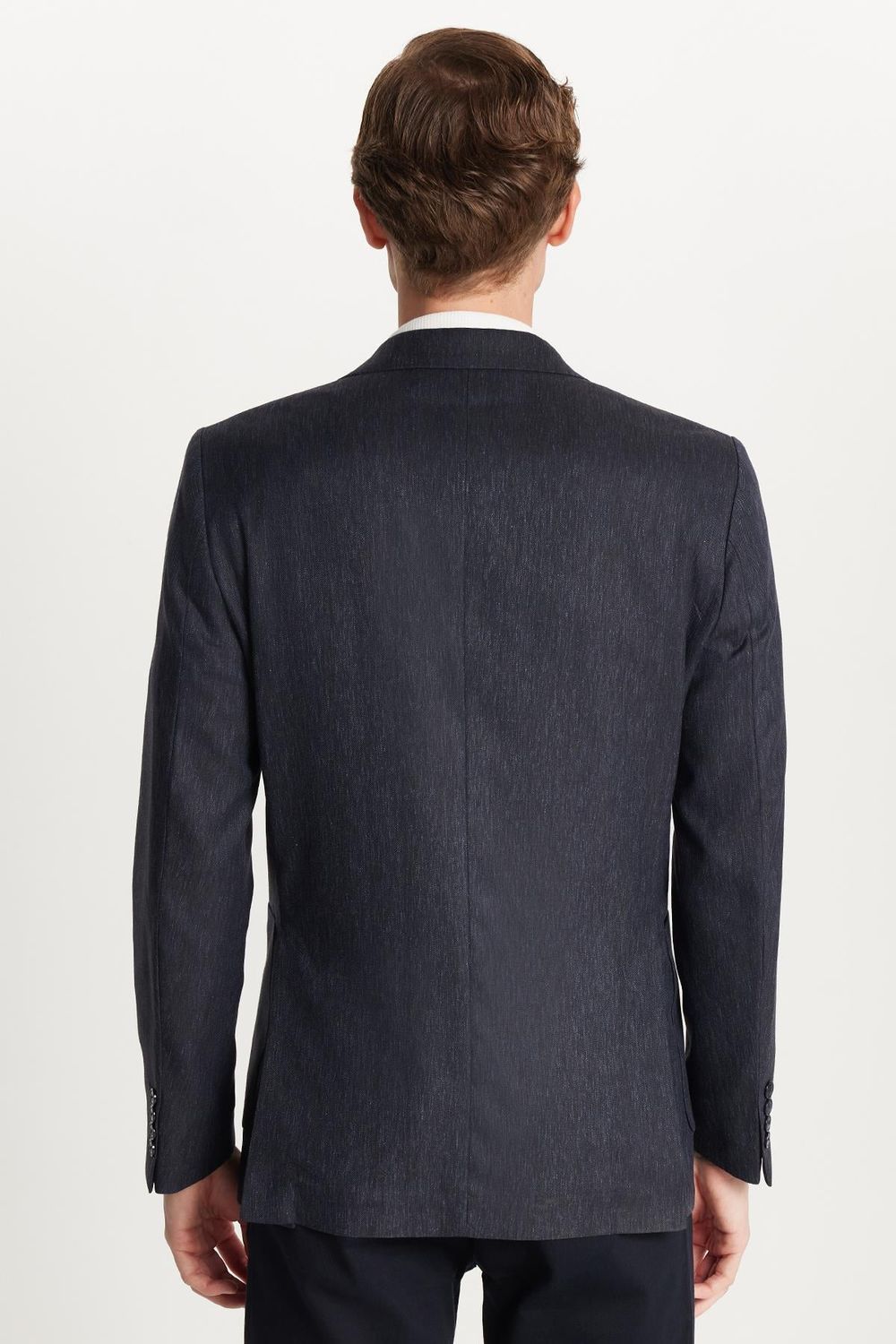 Erkek Slim Fit Mono Yaka Çift Yırtmaçlı Casual Lacivert Tek Ceket
