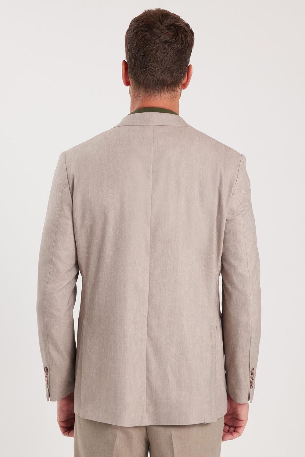 Erkek Slim Fit Mono Yaka Çift Yırtmaçlı Casual Bej Tek Ceket