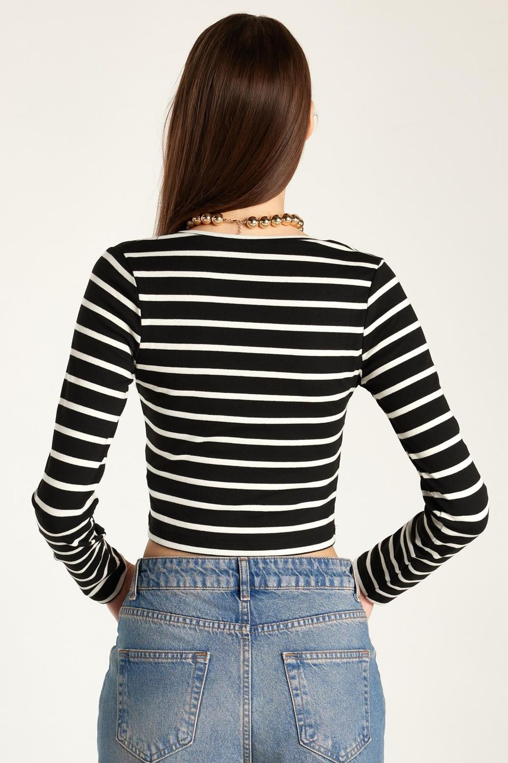 KADIN BLUZ ÇİZGİLİ RİBANA S0017230