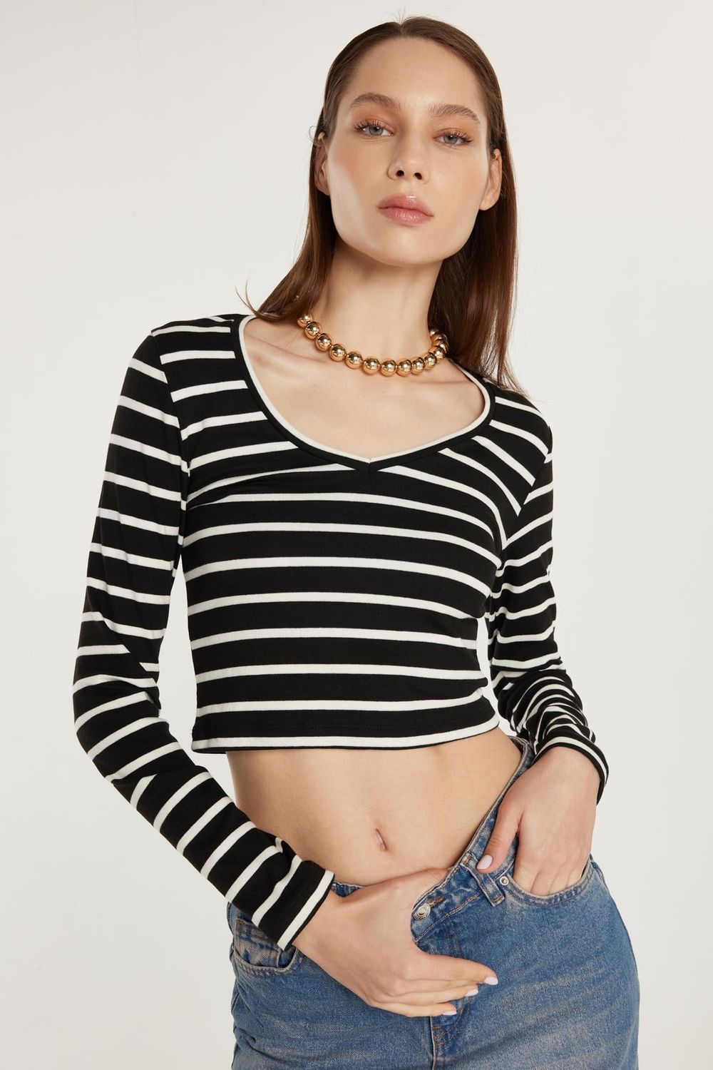 KADIN BLUZ ÇİZGİLİ RİBANA S0017230