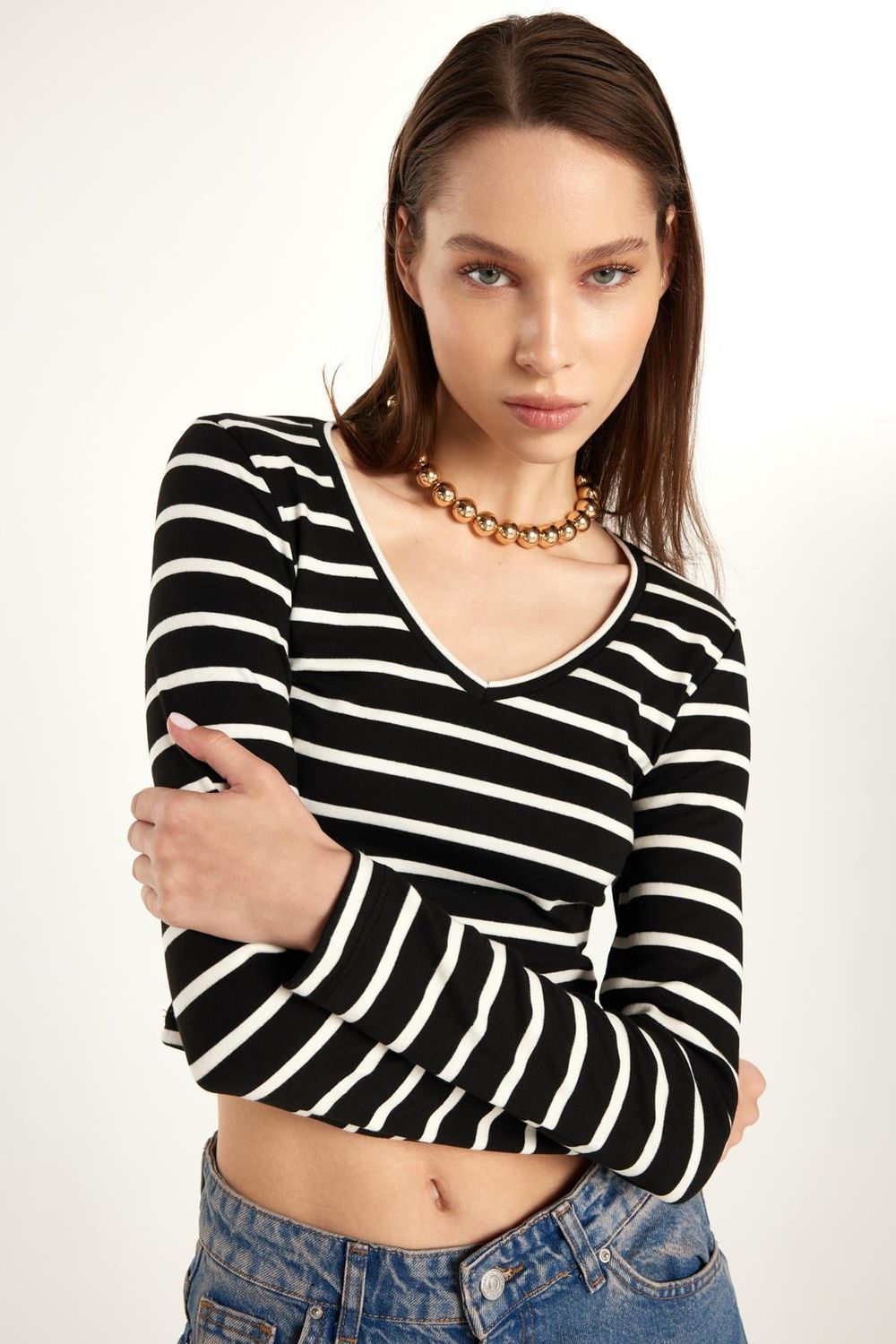 KADIN BLUZ ÇİZGİLİ RİBANA S0017230