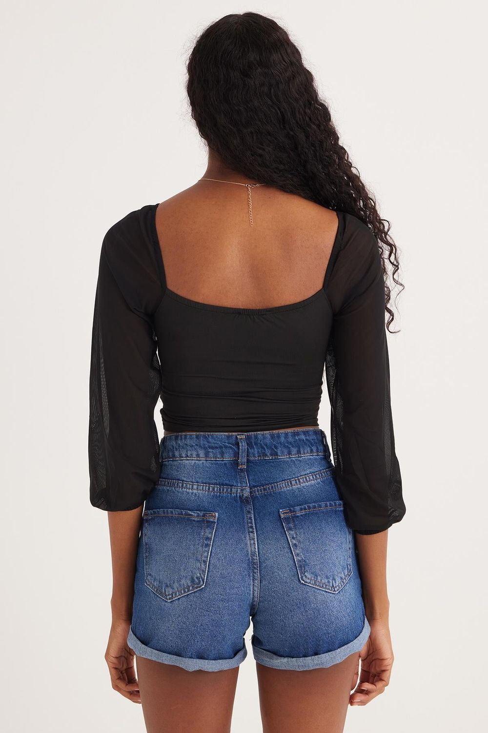 Kadın Slim Fit Dar Kesim Uzun Kollu Büzgülü Siyah Bluz