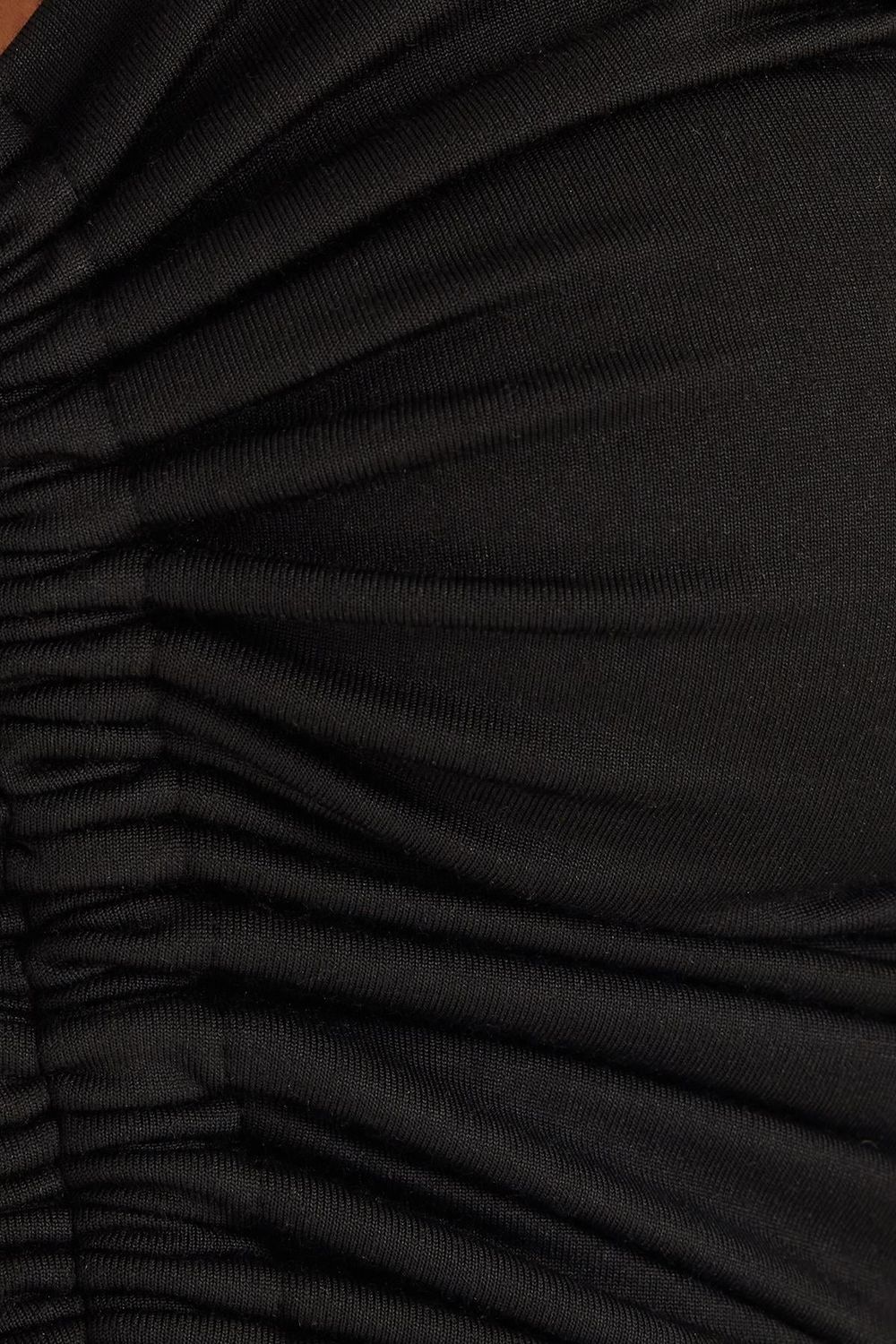 Kadın Slim Fit Dar Kesim Uzun Kollu Büzgülü Siyah Bluz