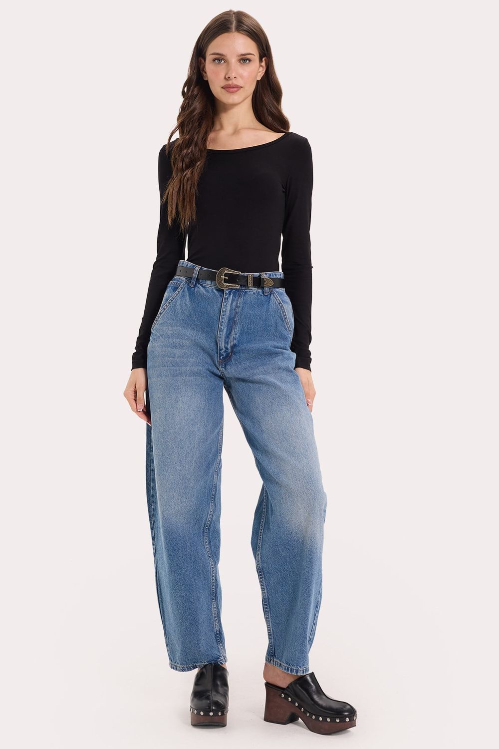 Kadın Slim Fit Dar Kesim Uzun Kollu Viskon Siyah Bluz