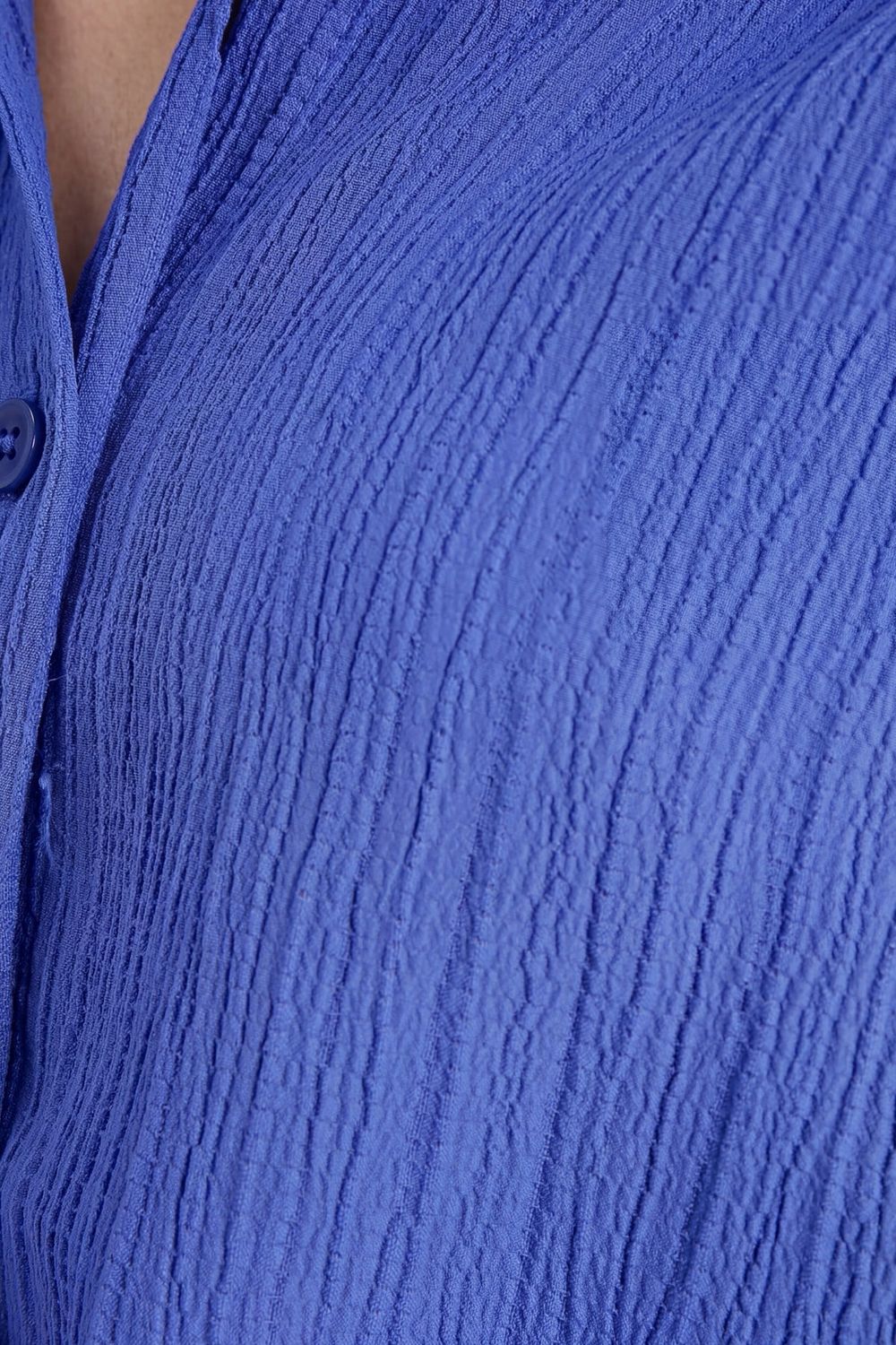 Kadın Oversize Geniş Kesim Bürümcük Pens Detaylı Uzun Kollu Dokulu Saks Mavi Gömlek