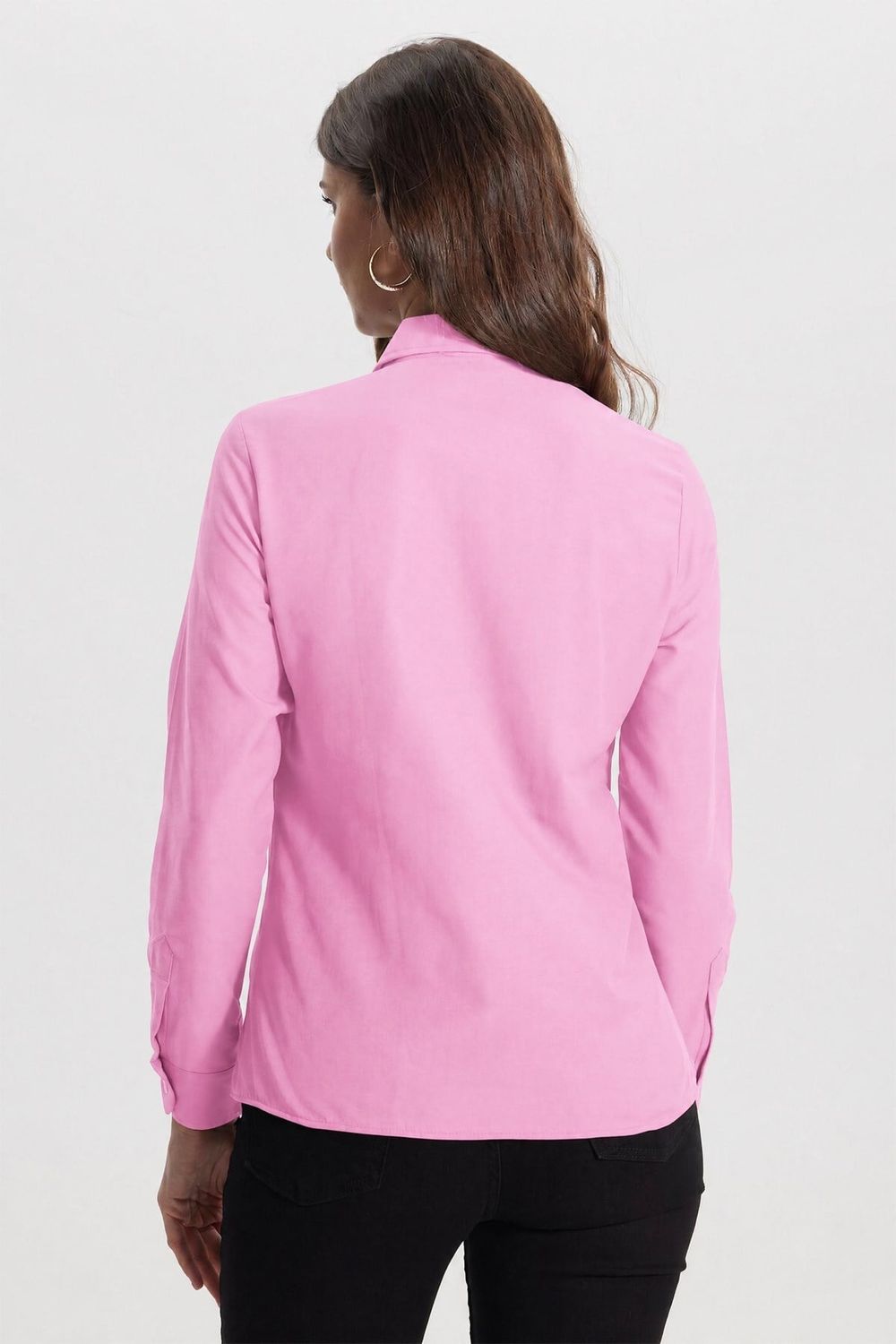 Kadın Slim Fit Dar Kesim Uzun Kollu Pamuklu Vücuda Oturan Dokulu Pembe Basic Gömlek