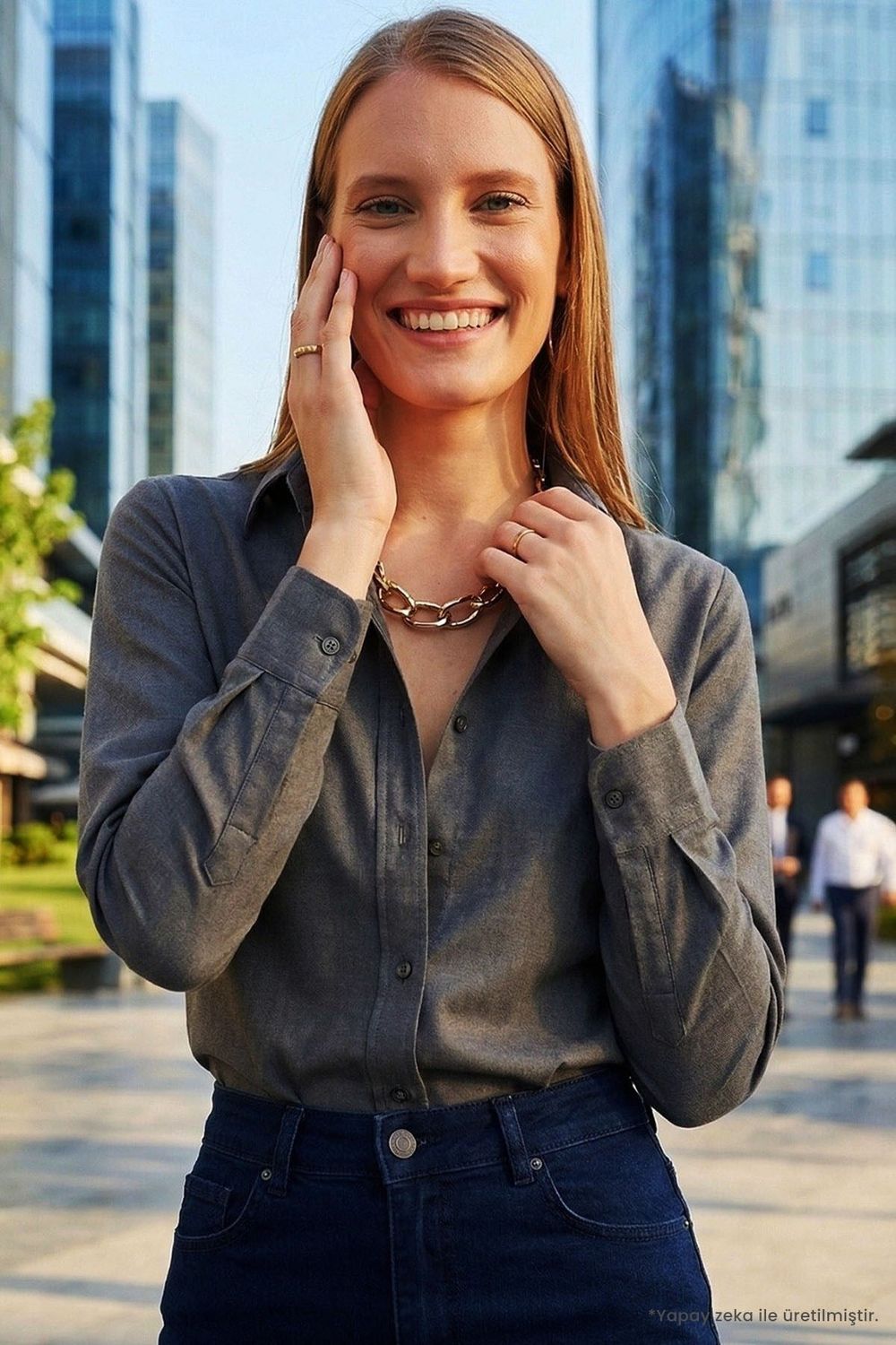 Kadın Slim Fit Dar Kesim Uzun Kollu Pamuklu Vücuda Oturan Dokulu Antrasit Basic Gömlek