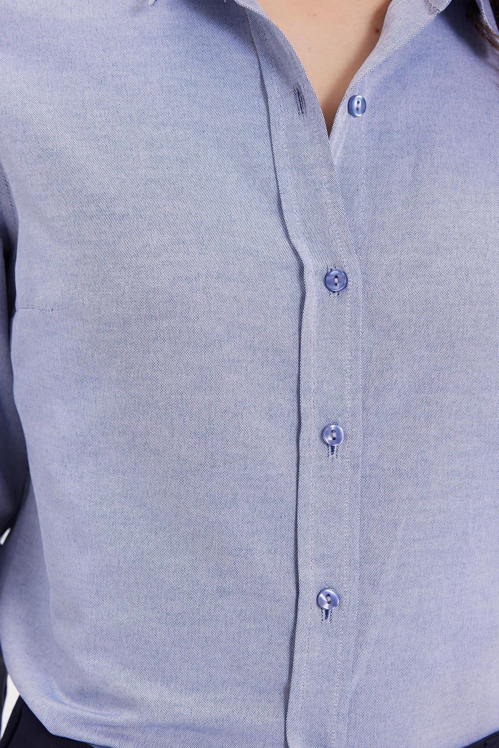 Kadın Slim Fit Dar Kesim Uzun Kollu Pamuklu Vücuda Oturan Dokulu Açık Lacivert Basic Gömlek