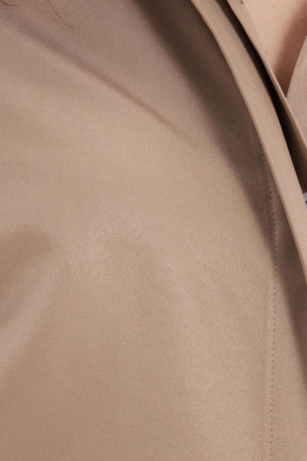 Kadın Slim Fit Dar Kesim Vucüda Oturan Uzun Kollu Gizli Düğme Detaylı Koyu Vizon Basic Gömlek