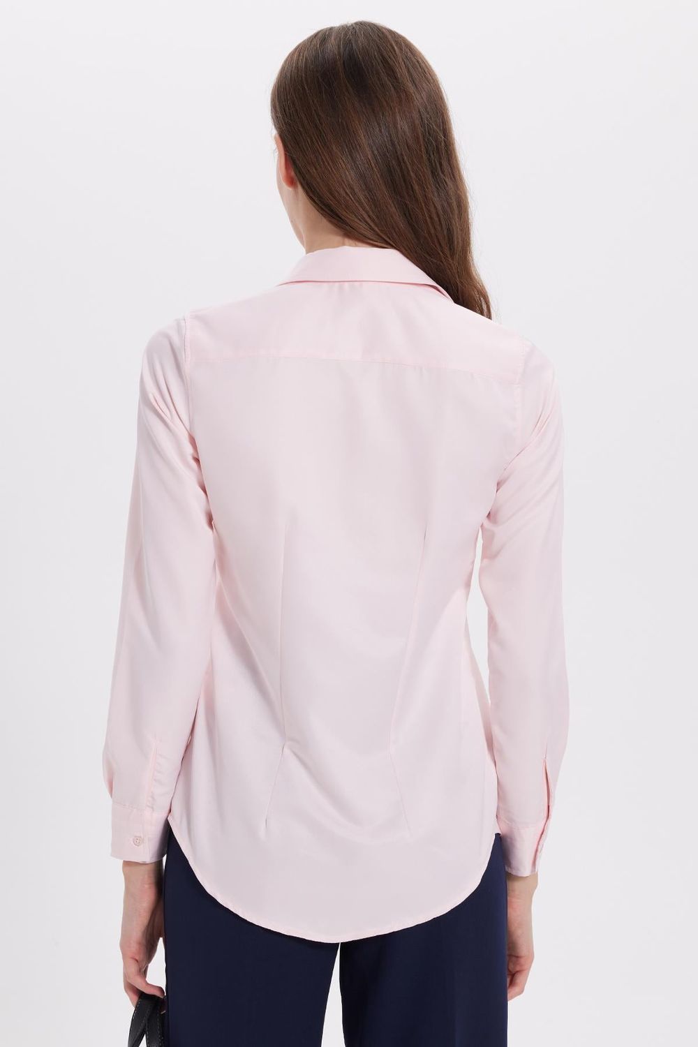 Kadın Slim Fit Dar Kesim Vücuda Oturan Uzun Kollu Pembe Basic Gömlek