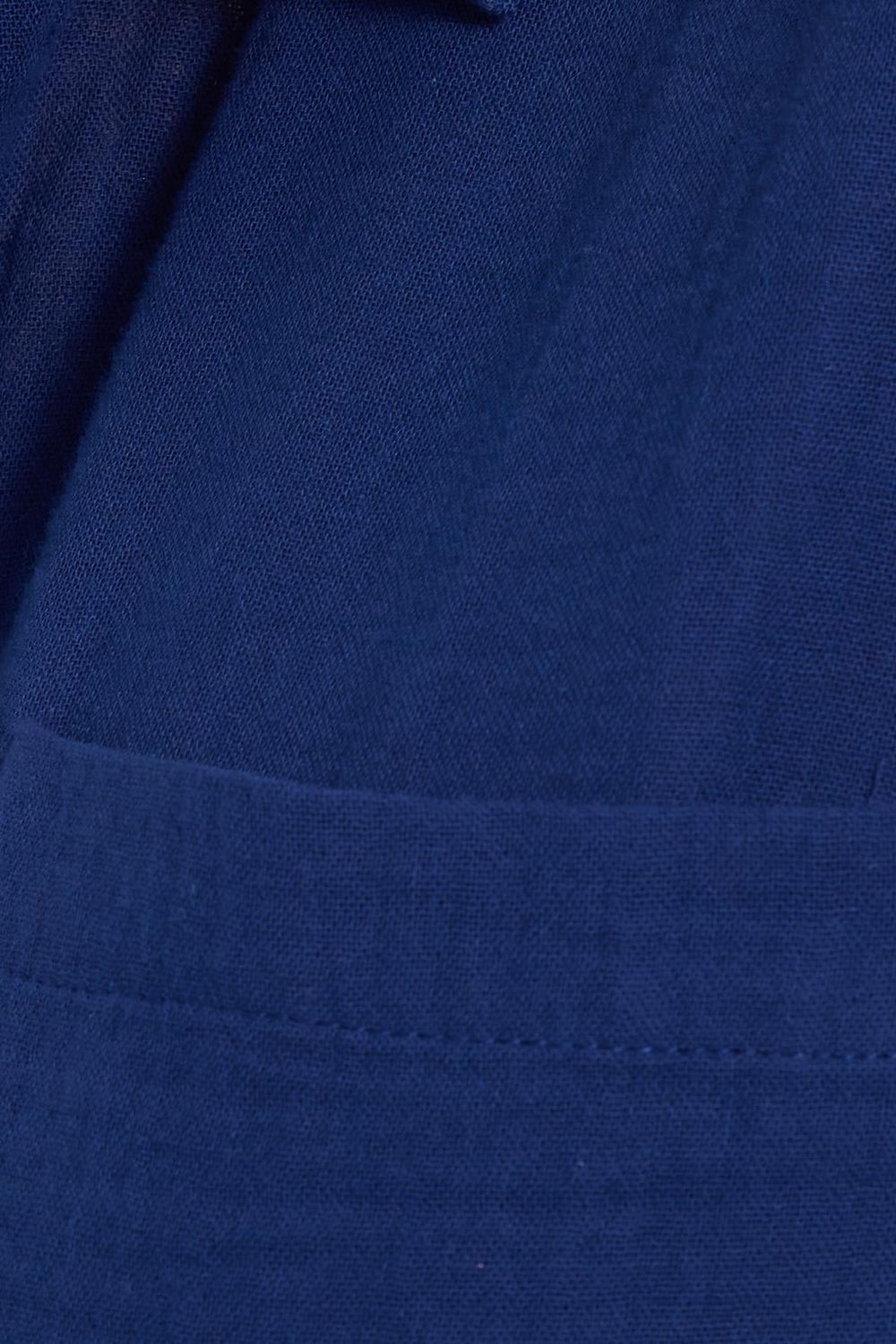 Kadın Oversize Geniş Kesim %100 Pamuk Müslin Kumaş Uzun Kollu Cepli Dokulu Lacivert Gömlek