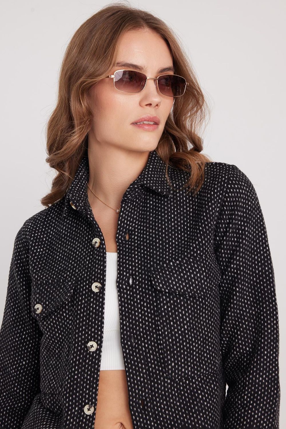 Kadın Slim Fit Dar Kesim Uzun Kollu Çizgili Çift Cepli Kışlık Oduncu Gömlek