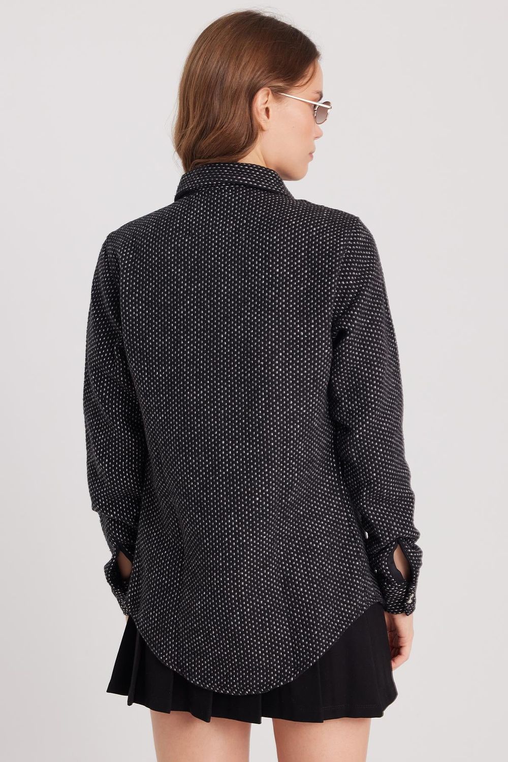 Kadın Slim Fit Dar Kesim Uzun Kollu Çizgili Çift Cepli Kışlık Oduncu Gömlek