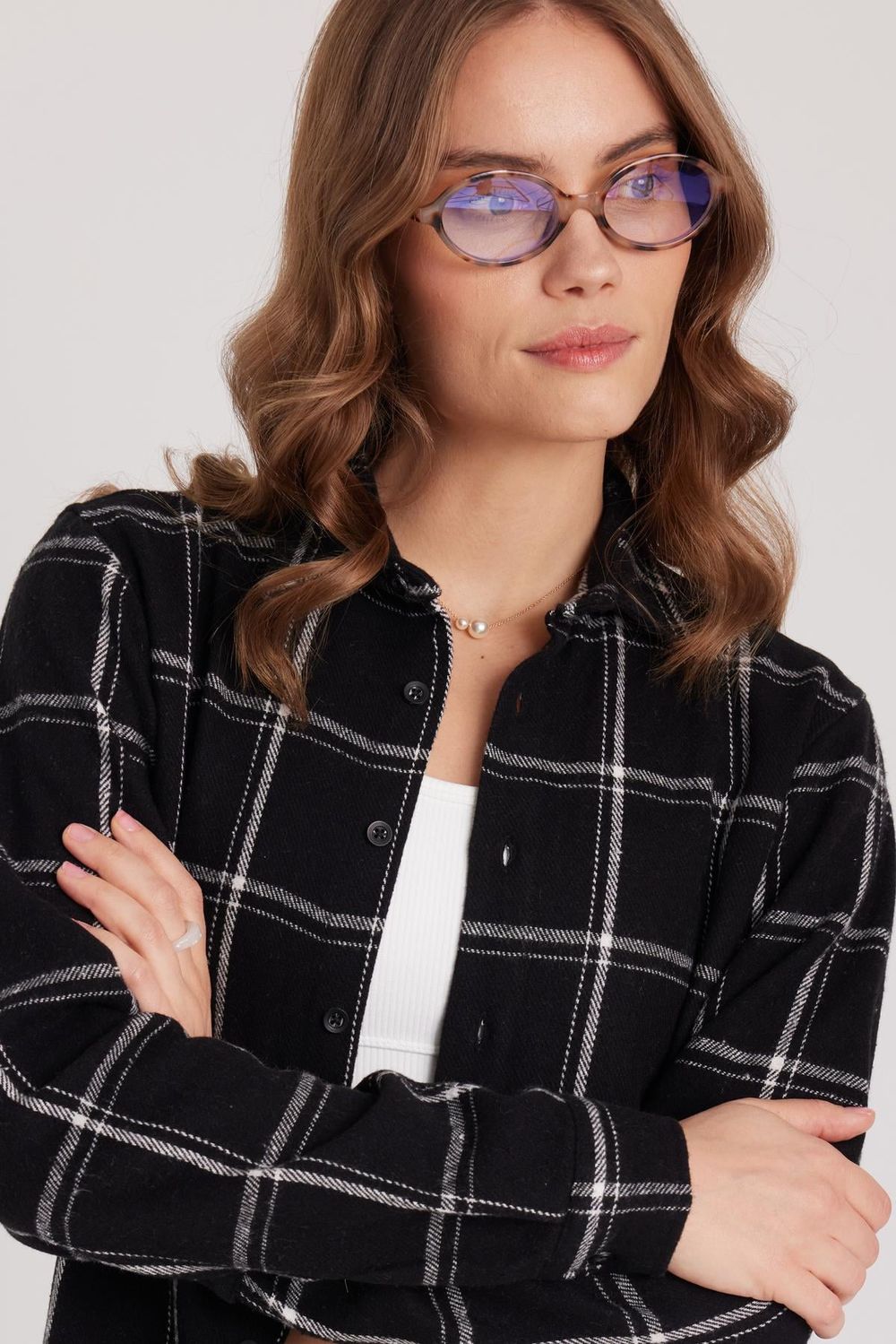 Kadın Slim Fit Dar Kesim Oduncu Tek Cepli Kareli Kışlık Gömlek