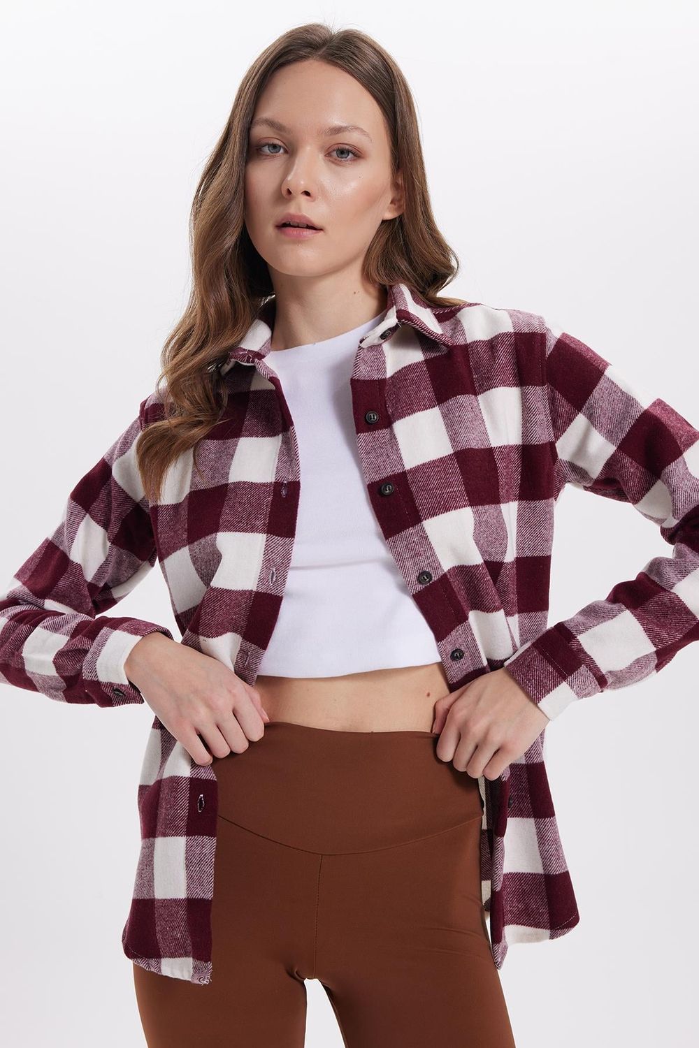 Kadın Oversize Geniş Kesim Oduncu Ekose Gömlek