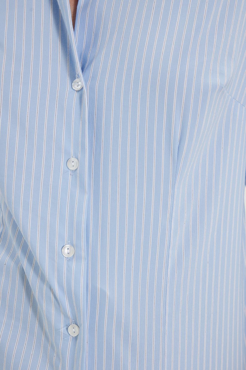 Kadın Slim Fit Dar Kesim Pamuklu Uzun Kollu Çizgili Mavi Kadın Gömlek
