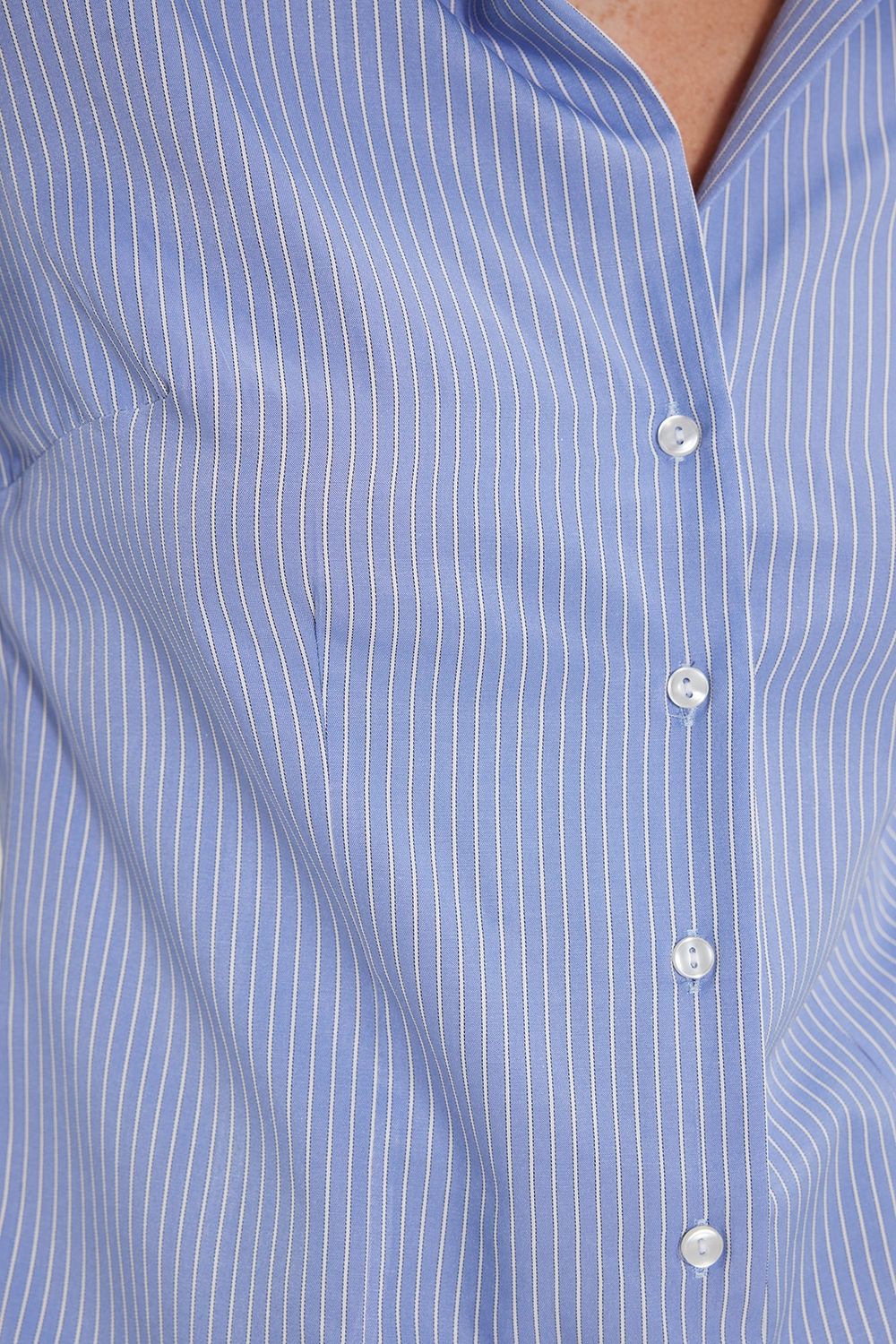 Kadın Slim Fit Dar Kesim Pamuklu Uzun Kollu Çizgili Mavi Kadın Gömlek