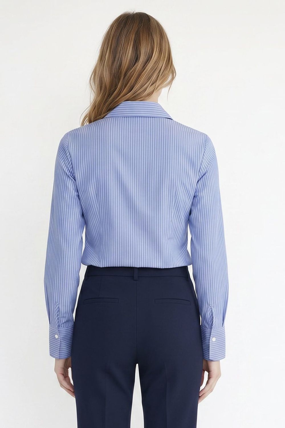 Kadın Slim Fit Dar Kesim Pamuklu Uzun Kollu Çizgili Mavi Kadın Gömlek