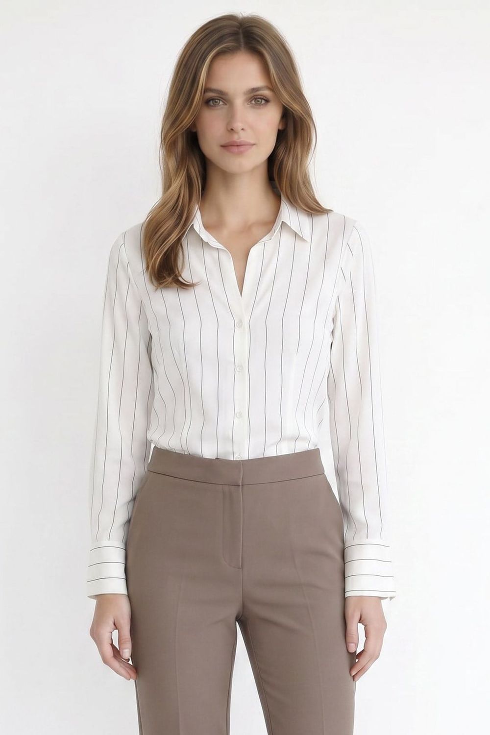 Kadın Slim Fit Dar Kesim Çizgili Viskon Yumuşak Dokulu Uzun Kollu Pensli Gömlek