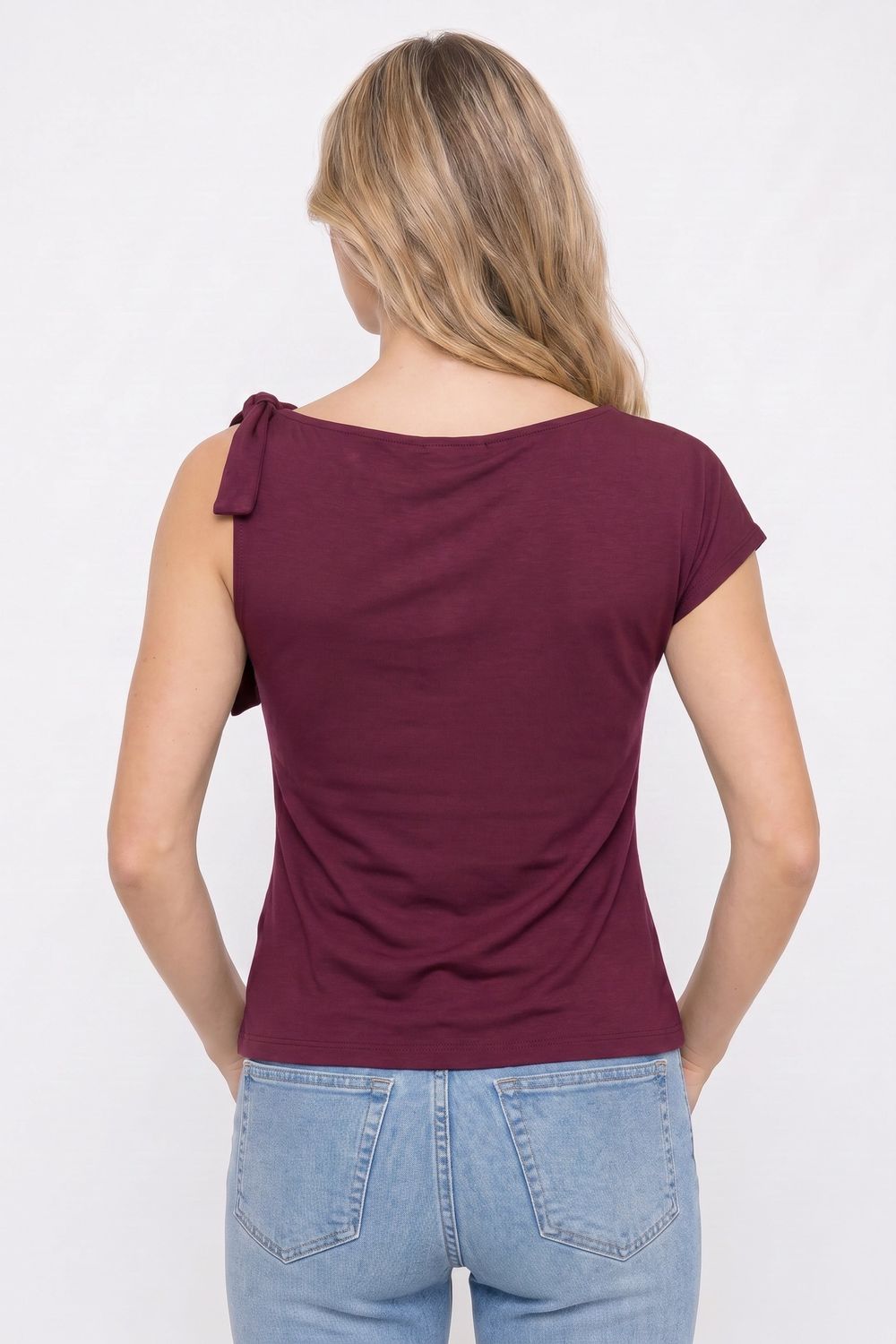 Kadın Slim Fit Dar Kesim Kısa Kollu Kayık Yaka Bordo Bluz