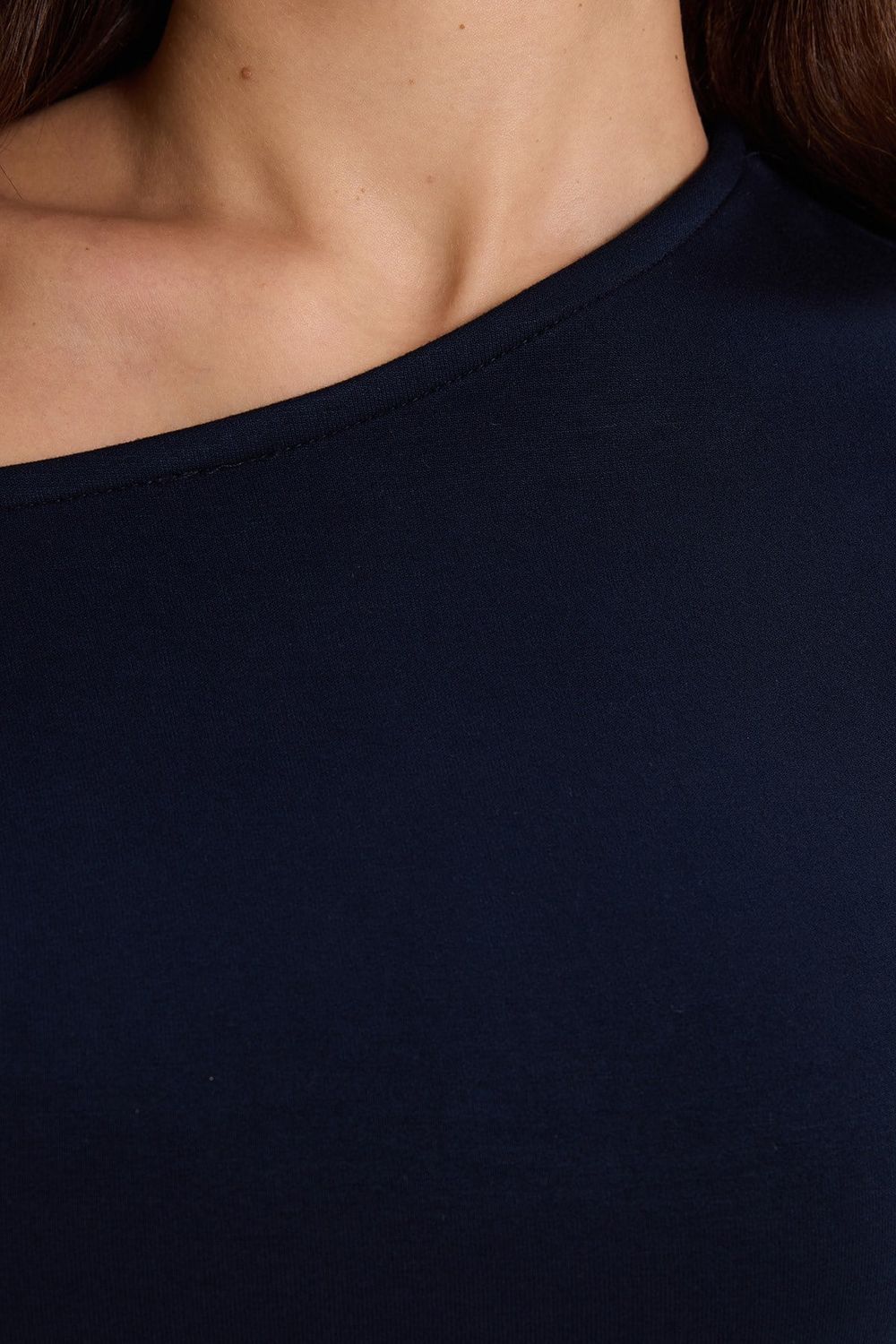 Kadın Slim Fit Dar Kesim Kısa Kollu Kayık Yaka Lacivert Bluz