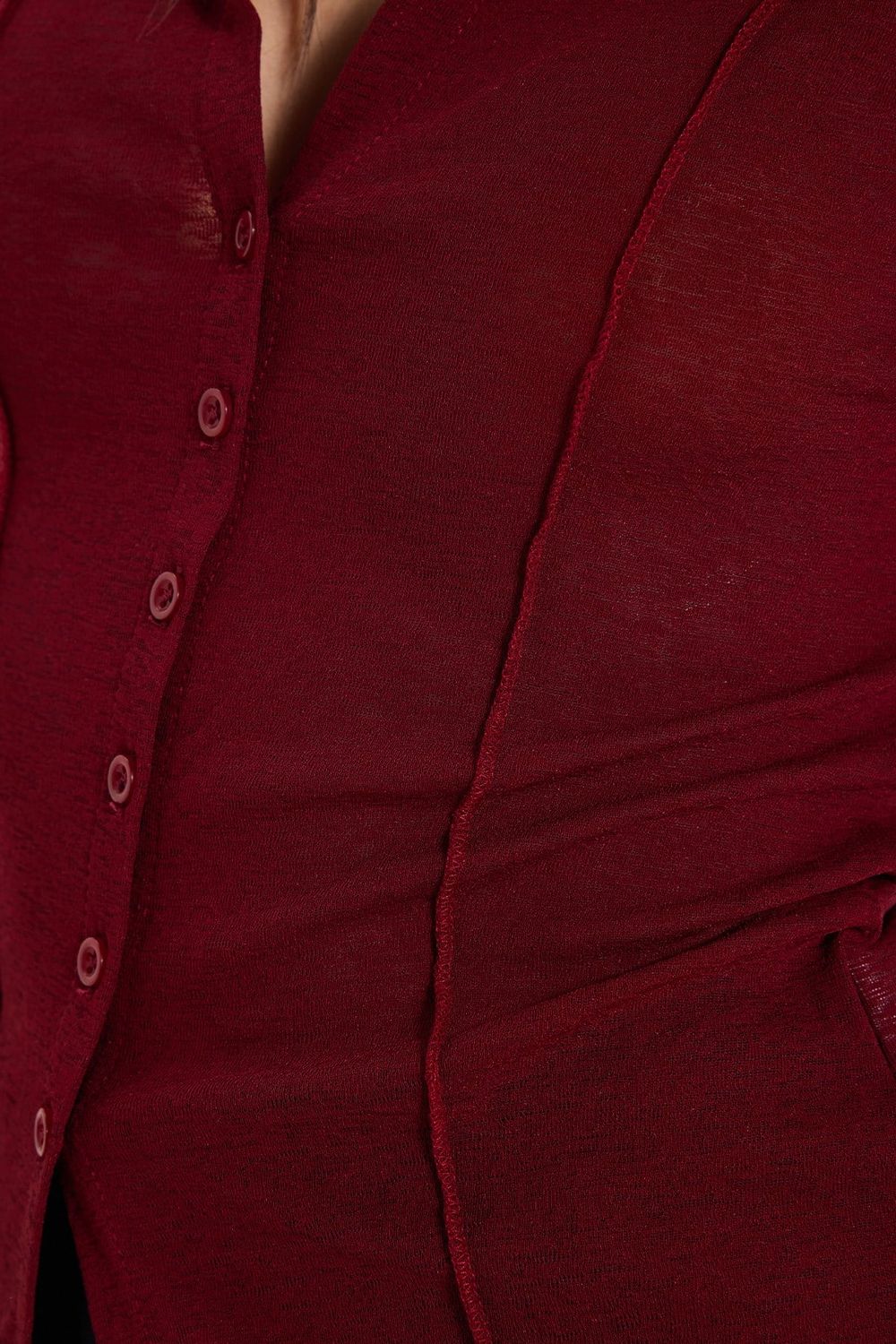 Kadın Slim Fit Dar Kesim Kısa Kollu Gömlek Yaka Bordo Gömlek