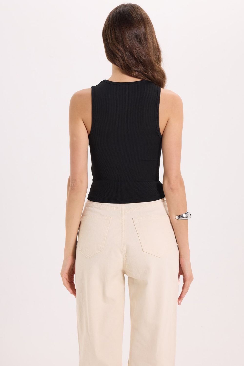 Kadın Slim Fit Dar Kesim Kalın Askılı Kare Yaka Siyah Atlet Bluz